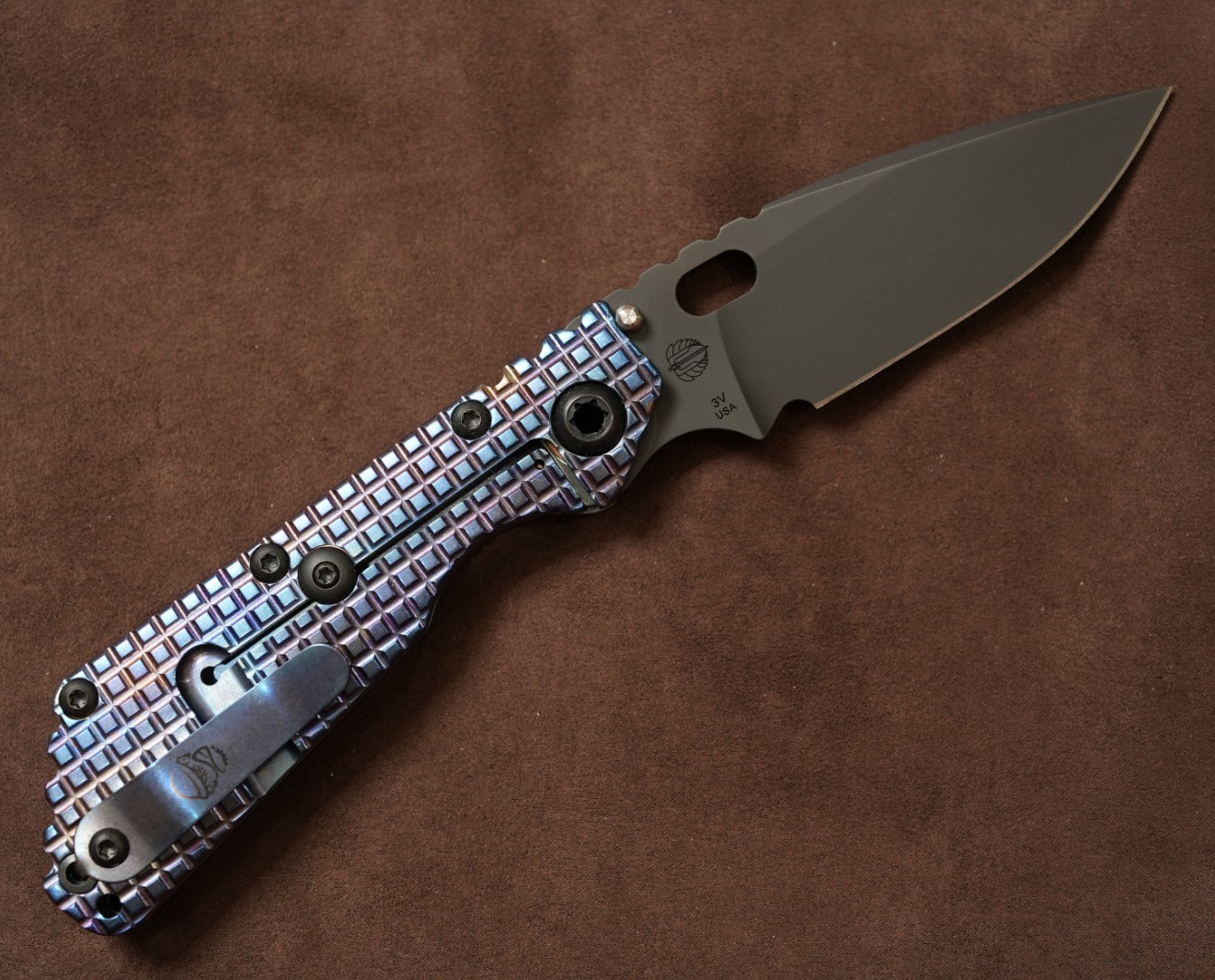 Strider SMF Black Flamed Monkey Edge FRAG Pattern (MEFP) Ti Dagger Grind 3V