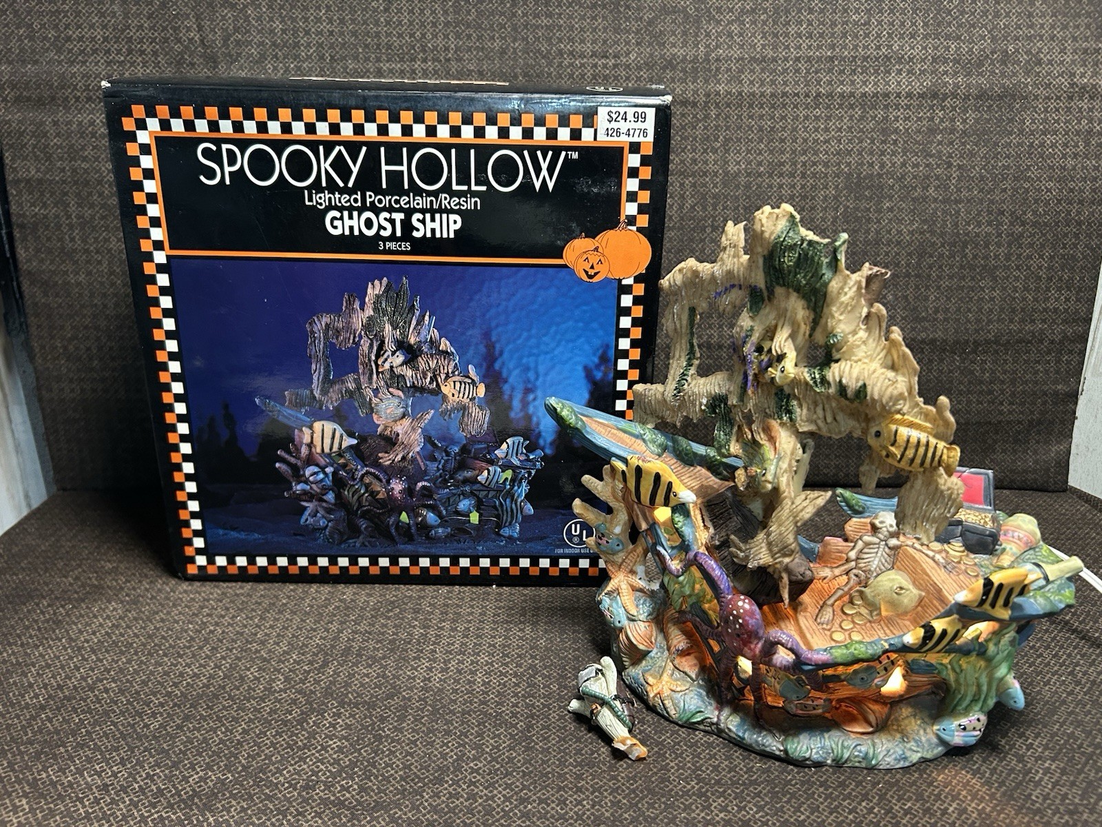 Vtg 1998 Spooky Hollow Lighted Porcelain Resin Ghost Ship READ