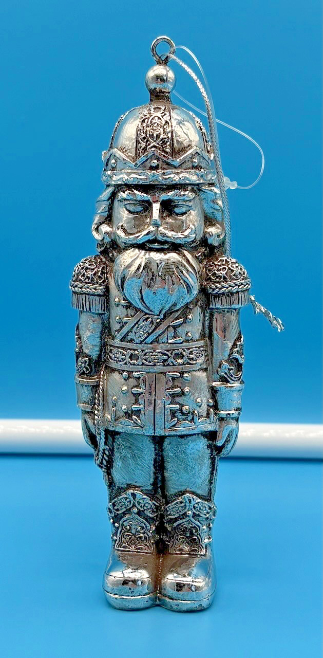 Vintage Nutcracker Figurine Ornament Exquisite Detail Silver Viking Soldier