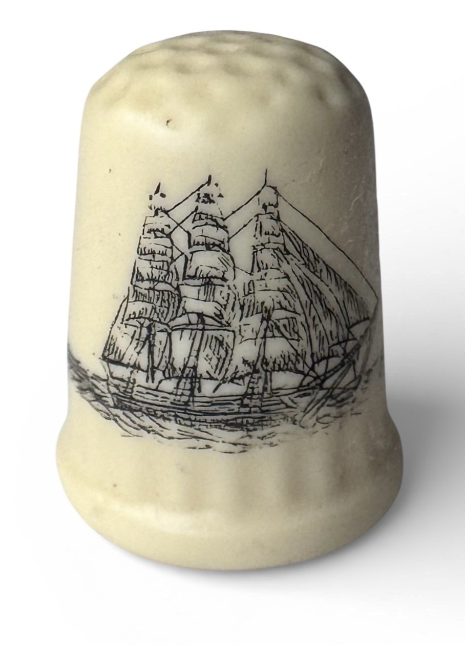 Vintage Thimble Cutty Sark Sailing Ship Lighthouse Rare Bakelite Cream 15mm