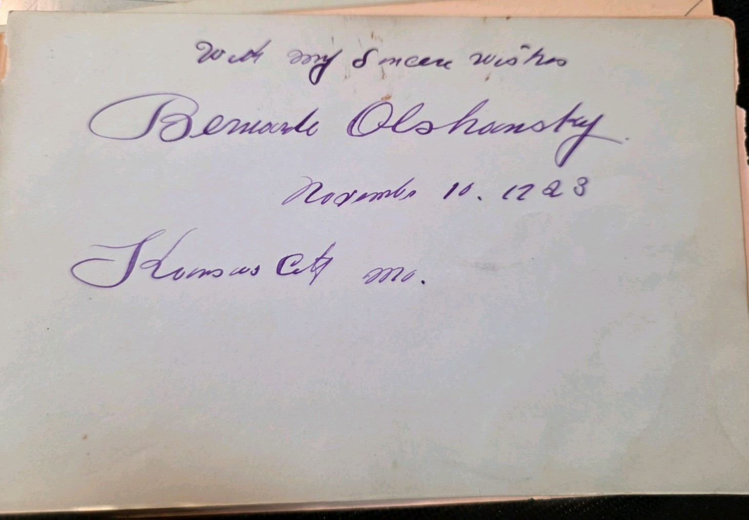 Opera Singer Bernard Olshansky Autograph  -  Nov. 11, 1923