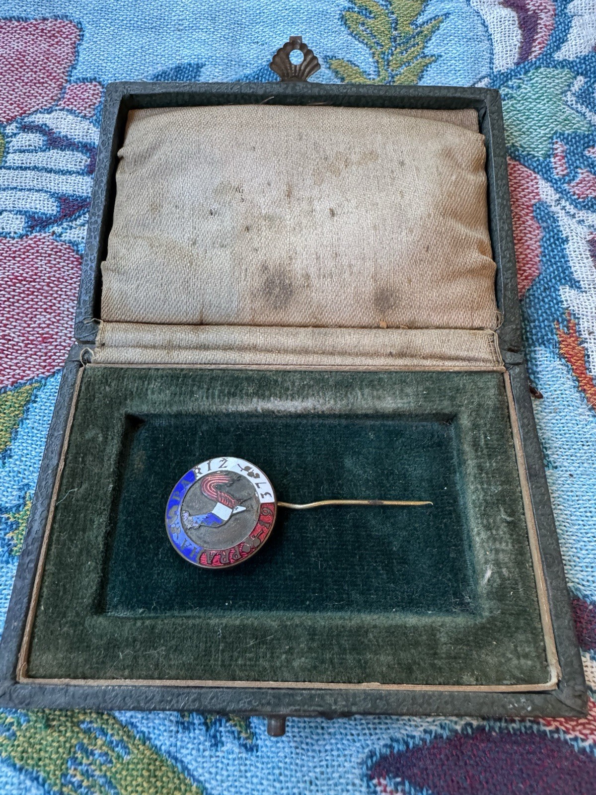 1937 Paris International Exposition - Prague Exhibit - Enamel Bronze Pin and Box