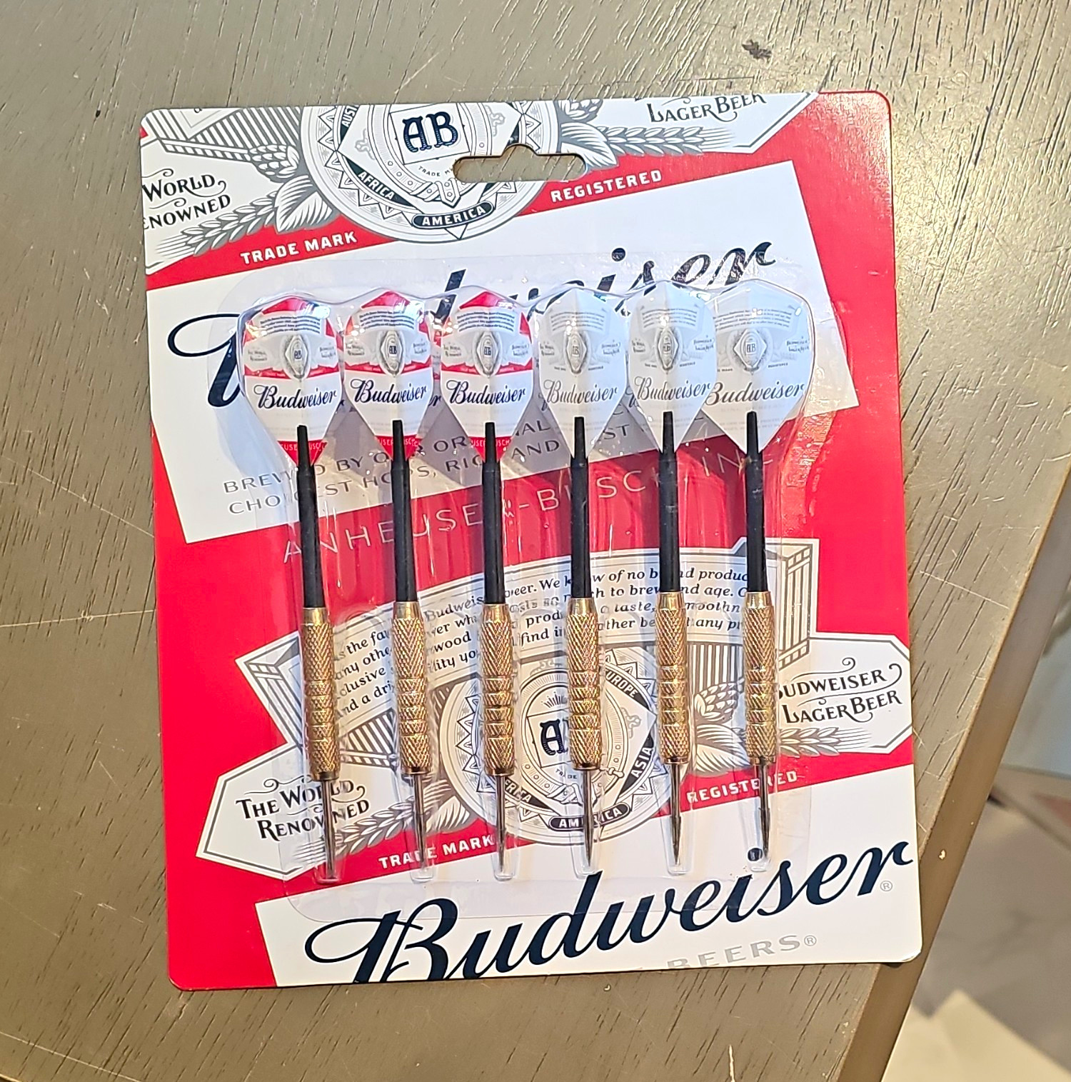 Budweiser Breweriana Dart Set 6 Darts 6-Pack on Display Backing Card