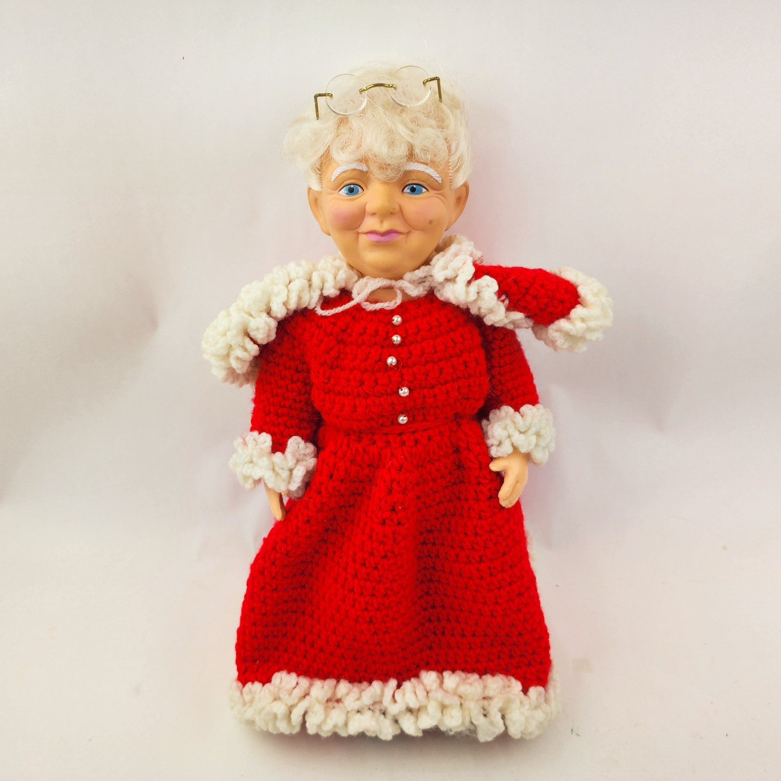 Vintage Hand Made Crochet  Mrs Santa Claus  Doll Holiday Decor