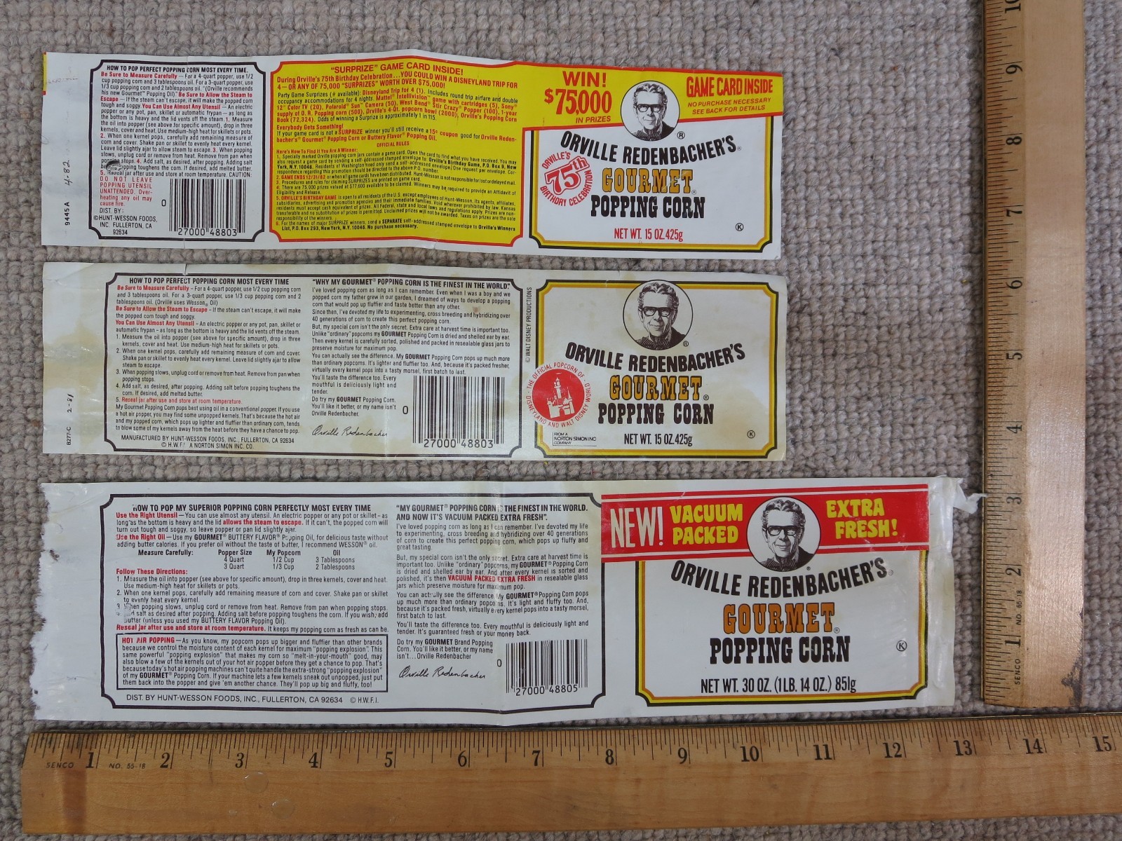 3 Dif Vtg Orville Redenbacher Popping Corn Pop Jar Label Only 1980s Disney Food