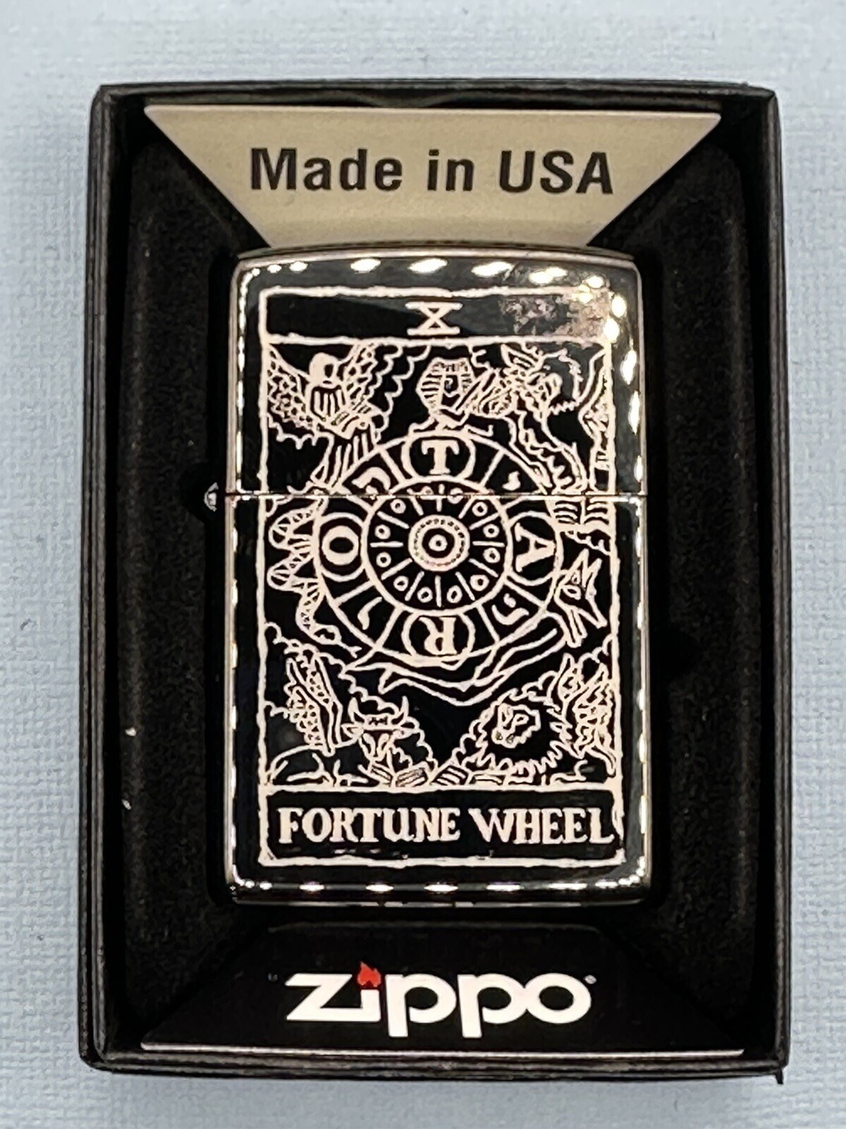Fortune Wheel Design 46138 High Polish Black Zippo Lighter NEW