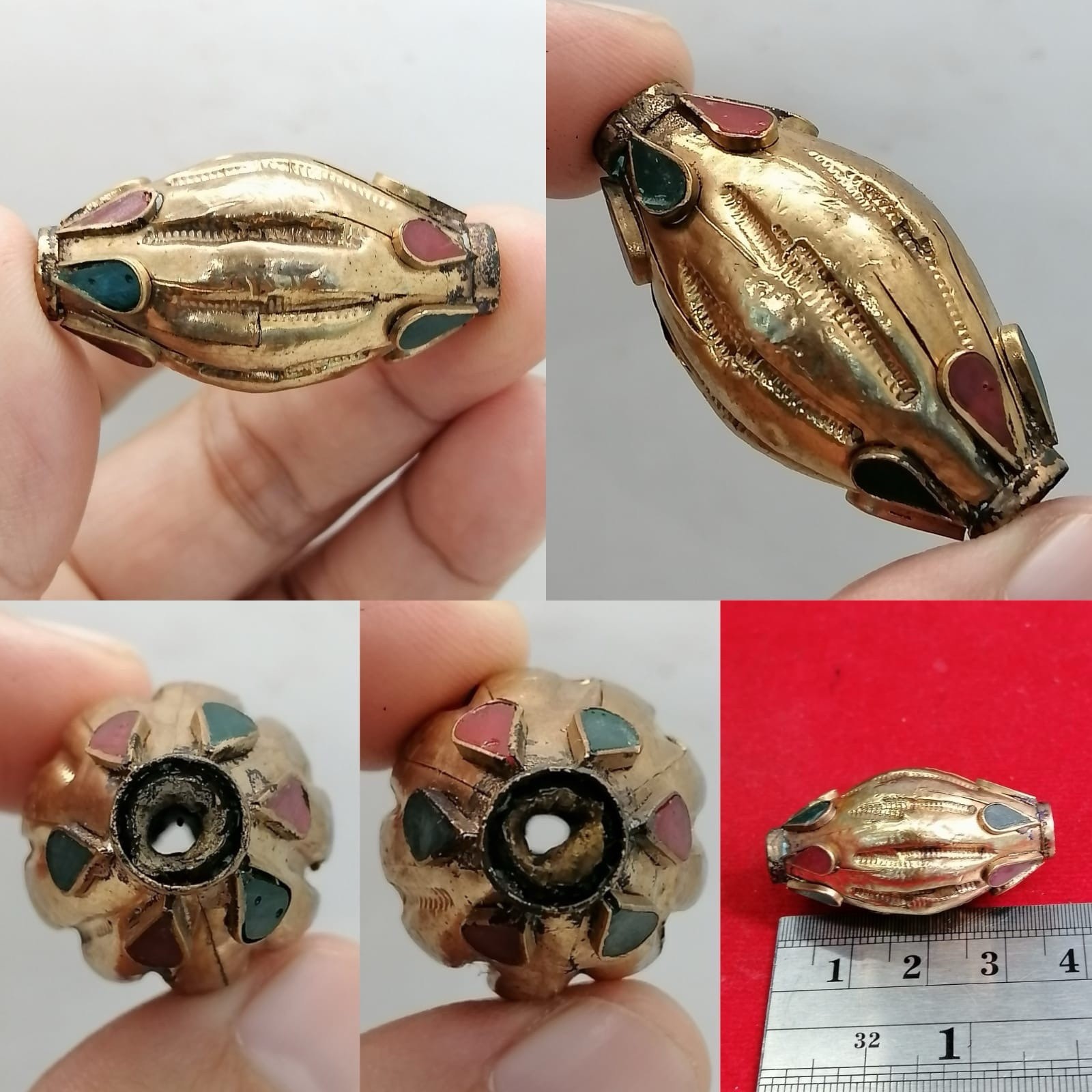 Afghan Vintage Handmade Gold Plated Rare Head With Stones Inlaid