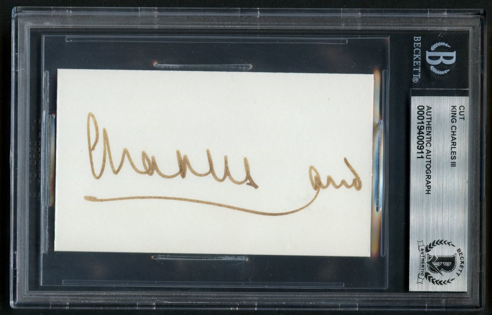 King Charles III signed autograph 2x3.5 Cut King of the United Kingdom BAS Slab