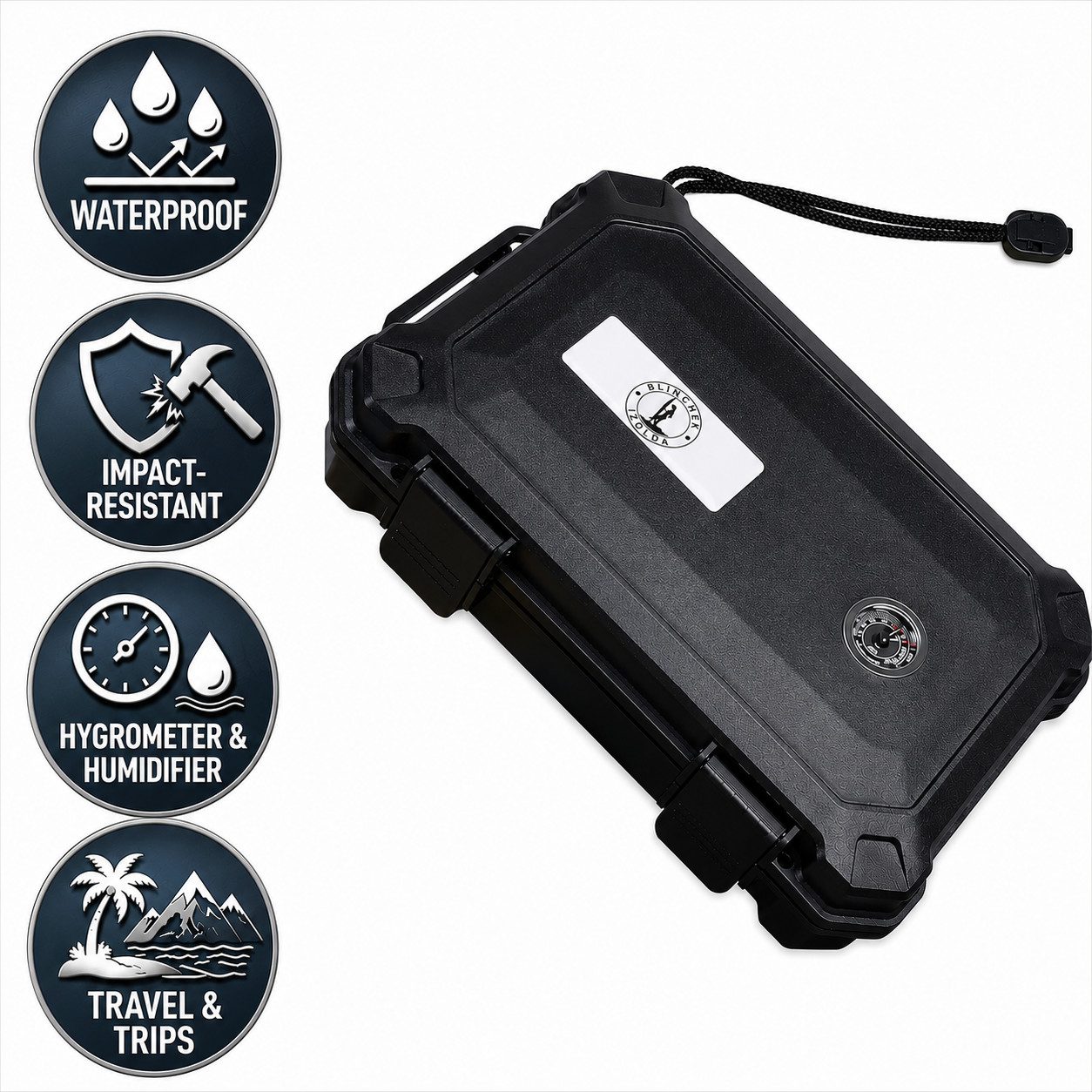 Waterproof Cigar Case Portable Humidor Box with Hygrometer Protective Storage