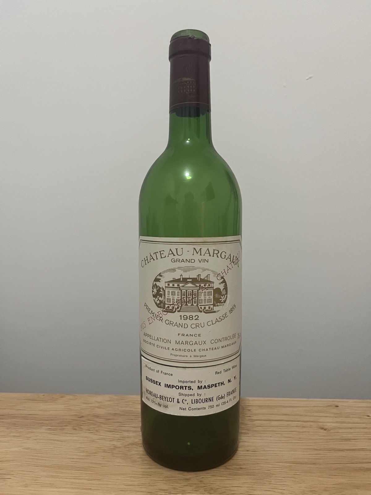 Empty 1982 Chateau Margaux Grand Cru Bordeaux Bottle