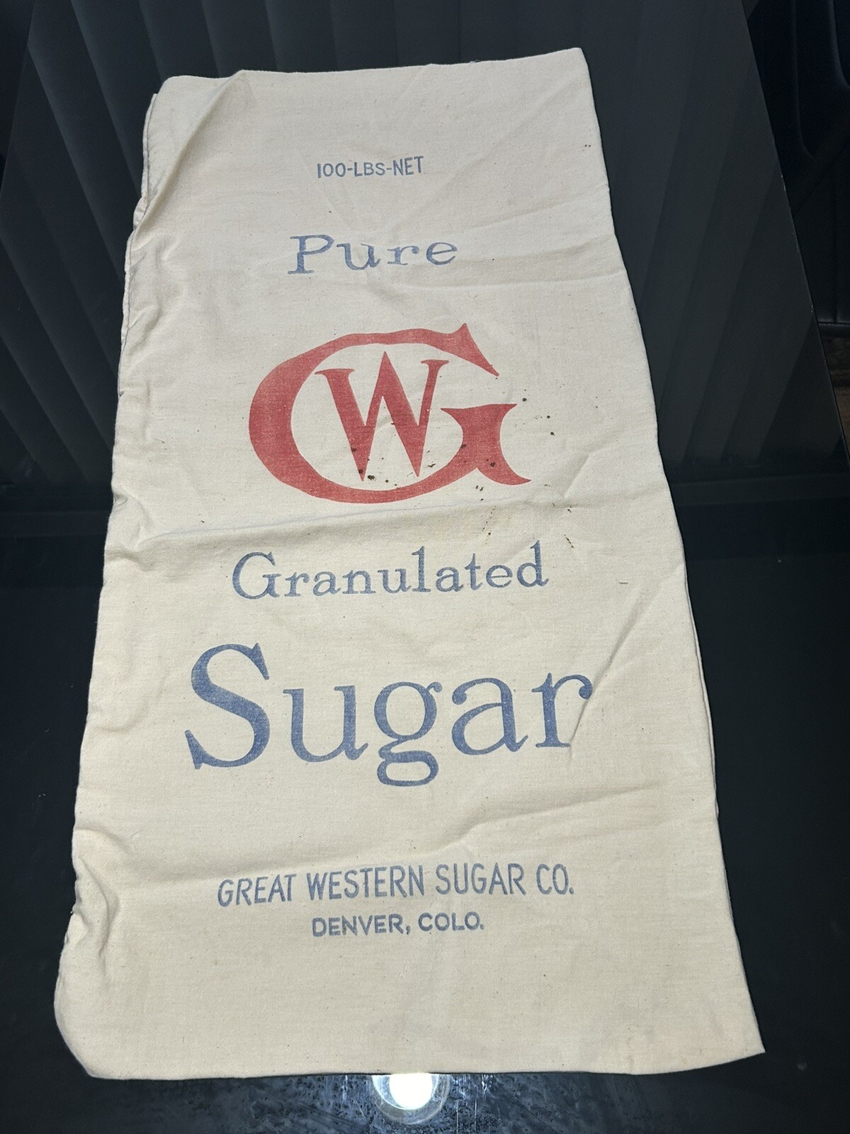 Pure Granulated Sugar 100 Pound Cotton Sack Great Western Sugar Co. Denver Colo