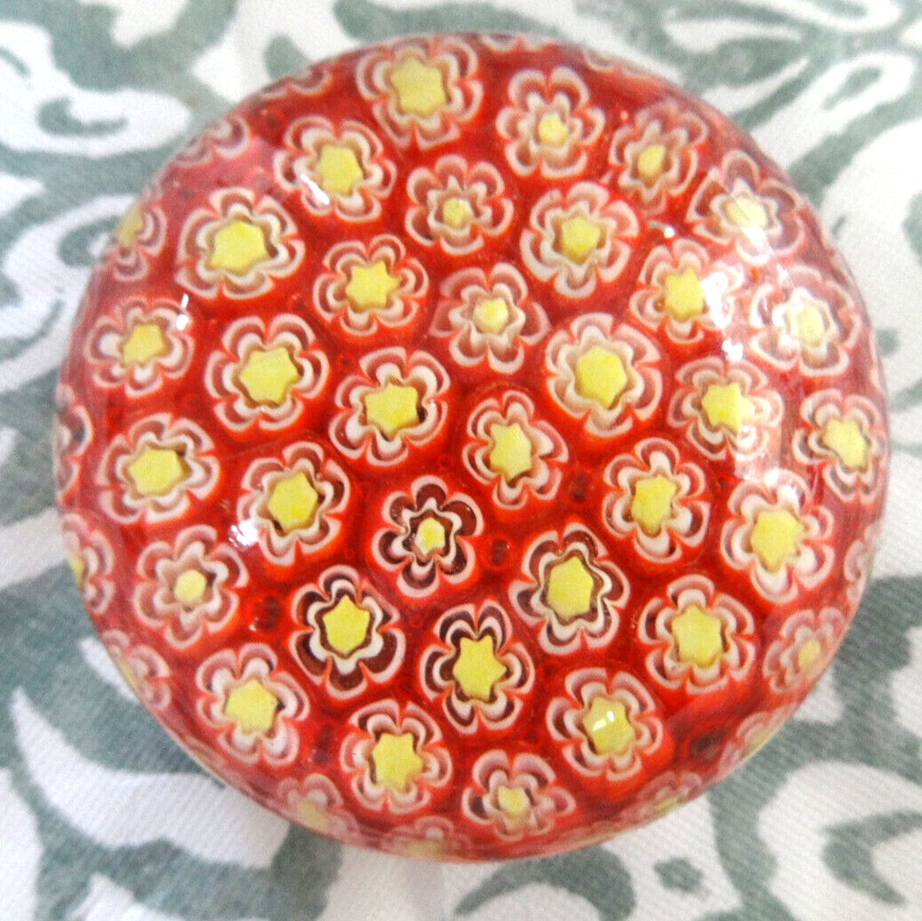 MILLEFIORI ART GLASS FLOWER PAPERWEIGHT 2.5