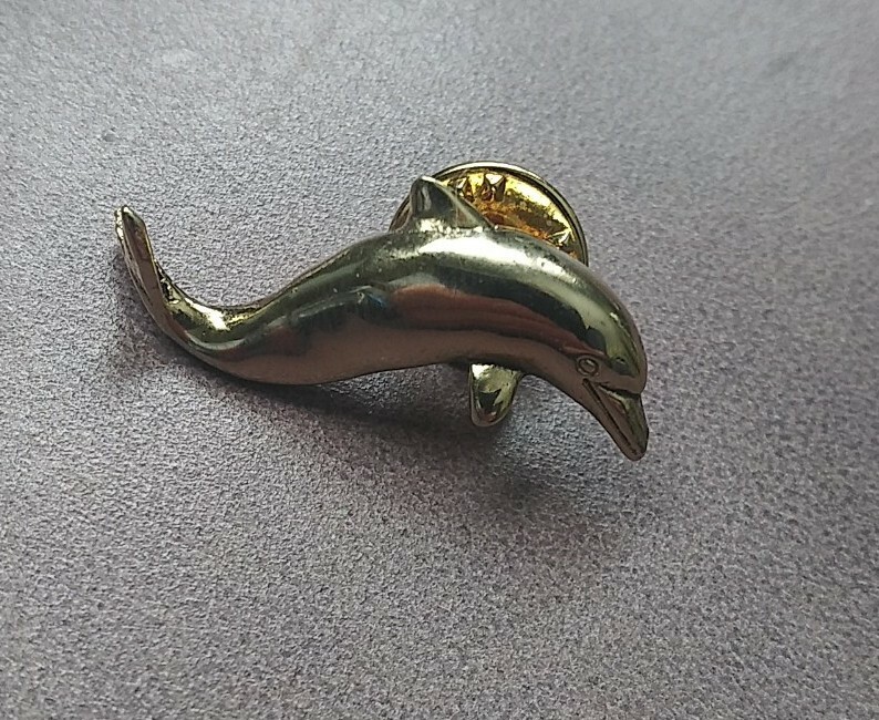 Vintage Goldtone Metal Dolphin Shaped Pin 