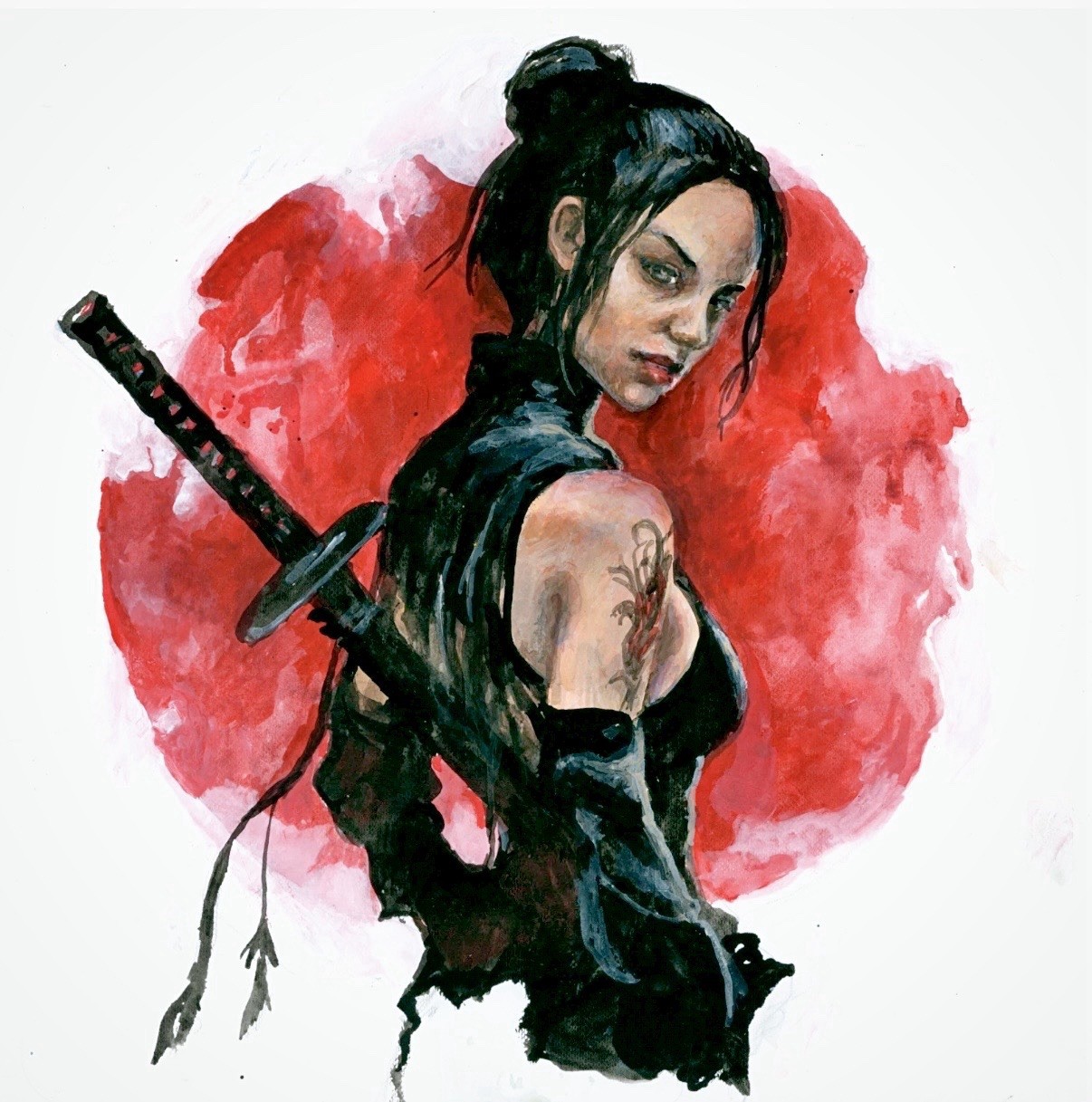 X-Men: Psylocke - 10x10 Mixed Media Original Art by Ilona Nikitina - NOT a Print