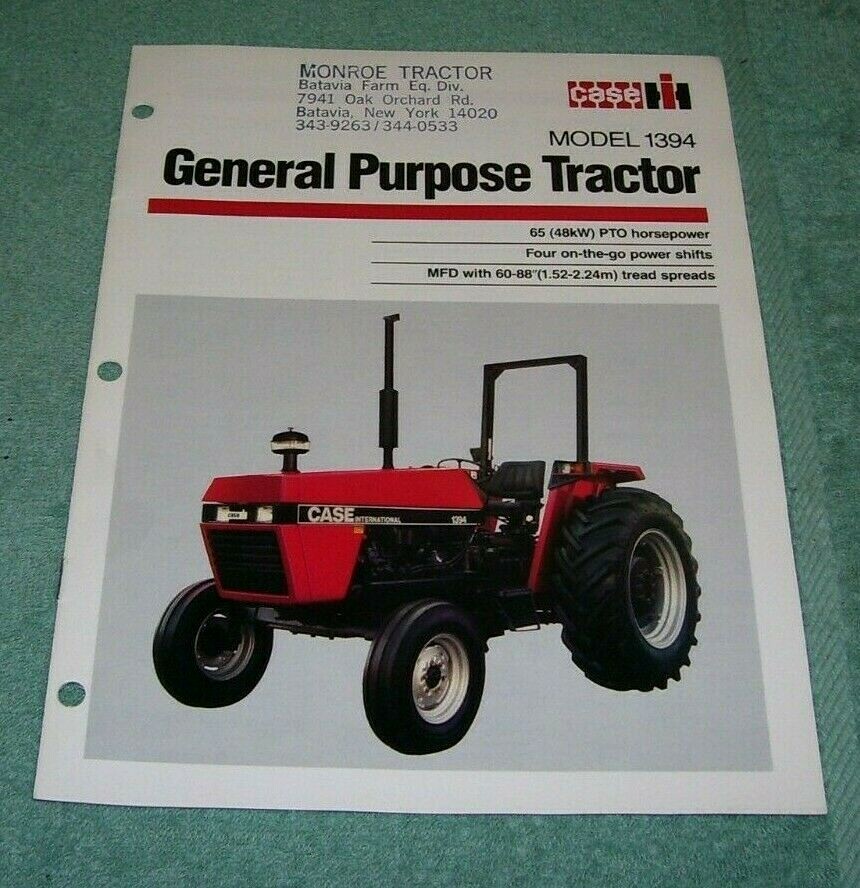 CASE IH MODEL 1394 TRACTOR ORIGINAL SALES BROCHURE BULLETIN, INFO SPECS