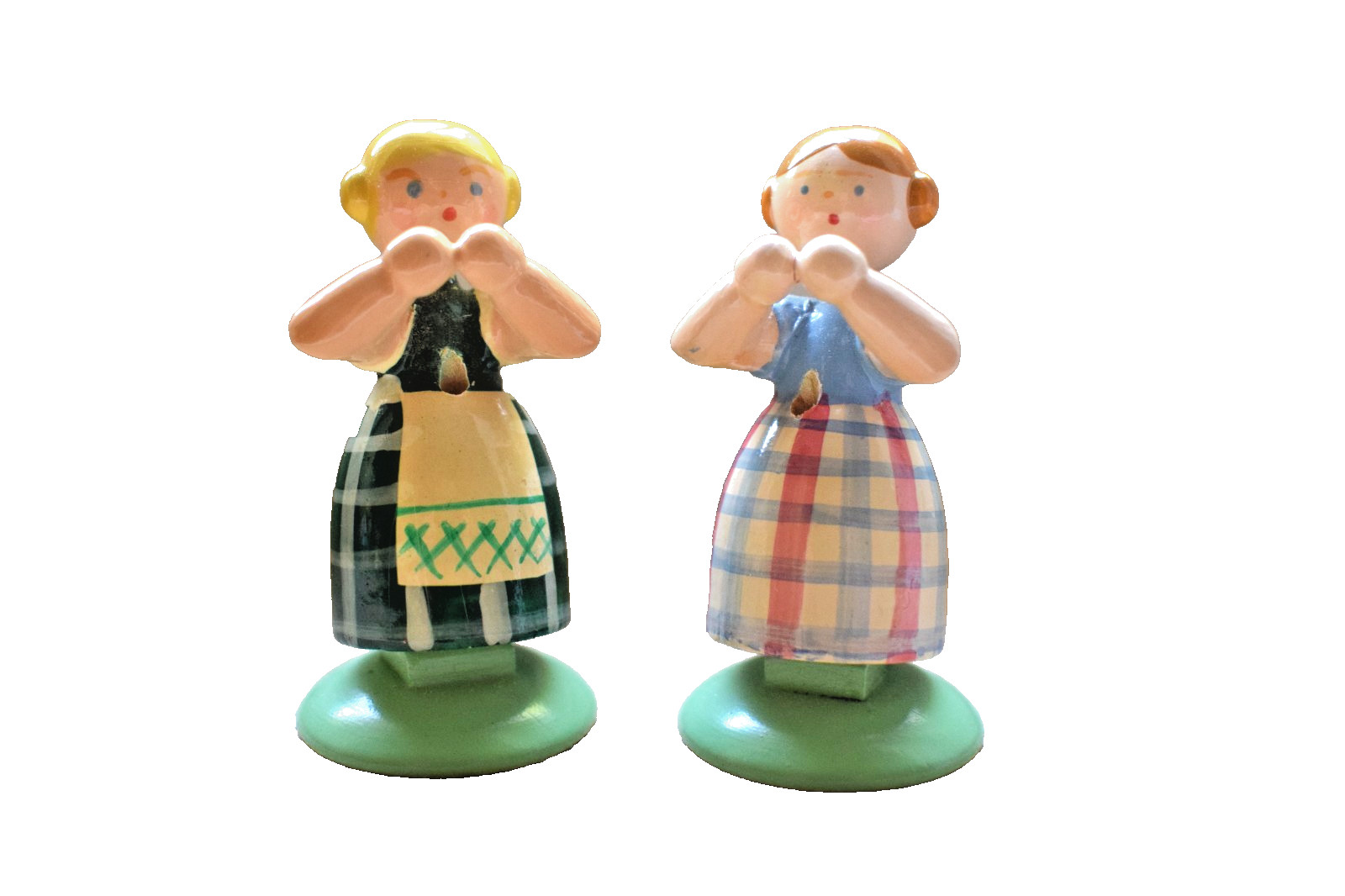 Vintage Weha-Kunst Wooden Erzgebirge Flower Girl Figures Germany NO FLOWERS