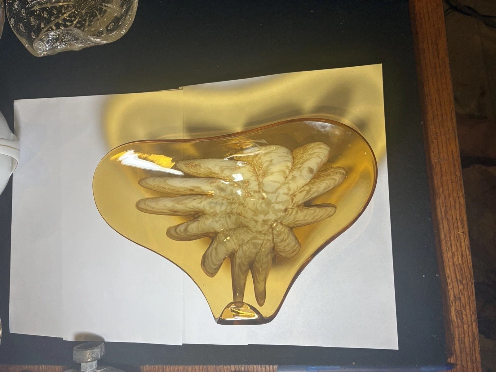 VTG Murano Glass Bowl Ashtray Fratelli Toso Sommerso Amber Aventurine Gold Star