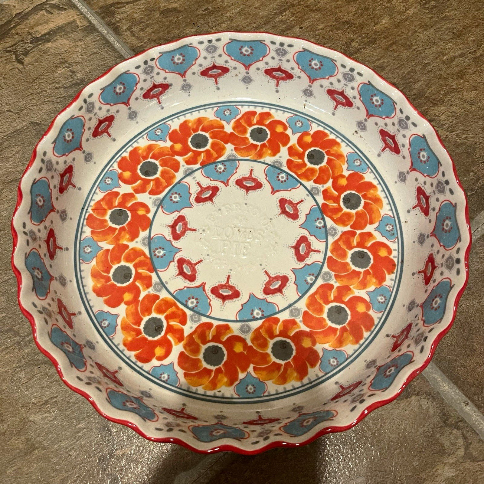 Anthropologie Floral Round Ceramic Pie Dish 11 in Oven Safe Dishwasher Safe