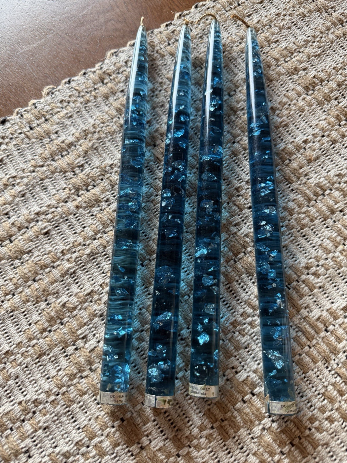 Vintage MCM RARE, Hard To Find Sapphire Blue, Set Of 4 Lucite 12” Candles.