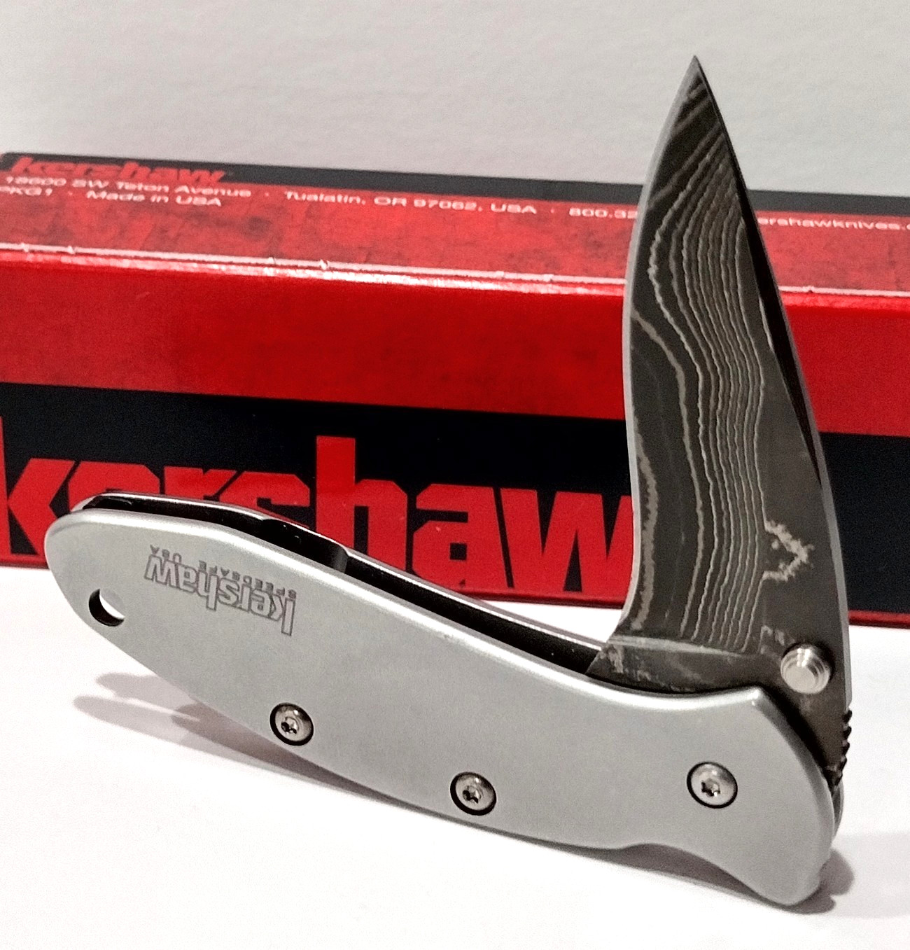 KERSHAW USA KS1600DAM Chive Damascus Spring Open Assisted Pocket Knife F. 2nd
