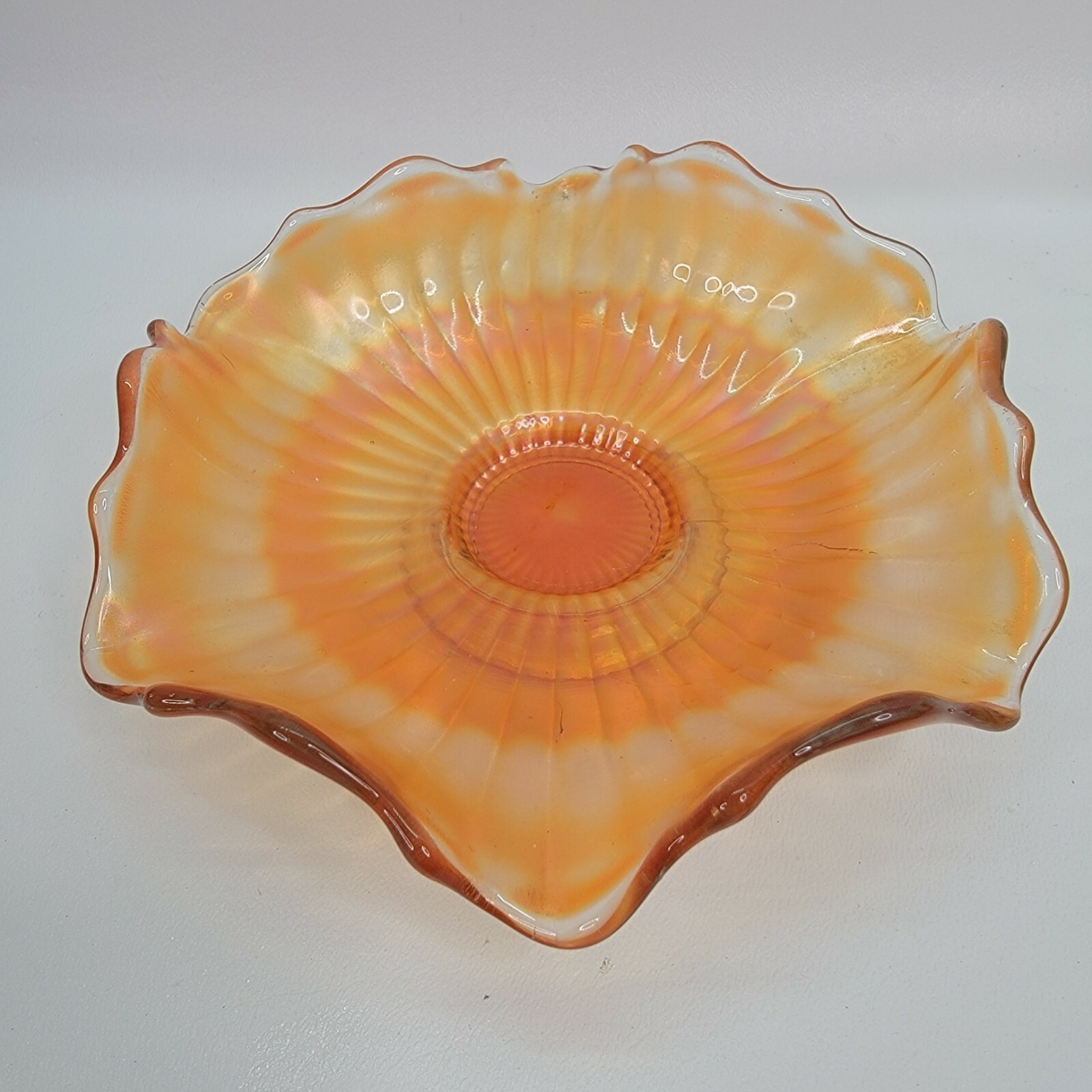 Vintage Marigold Ruffled Carnival Glass Bowl Dish Vintage Marigold Ruffled Carnival Glass Bowl Dish