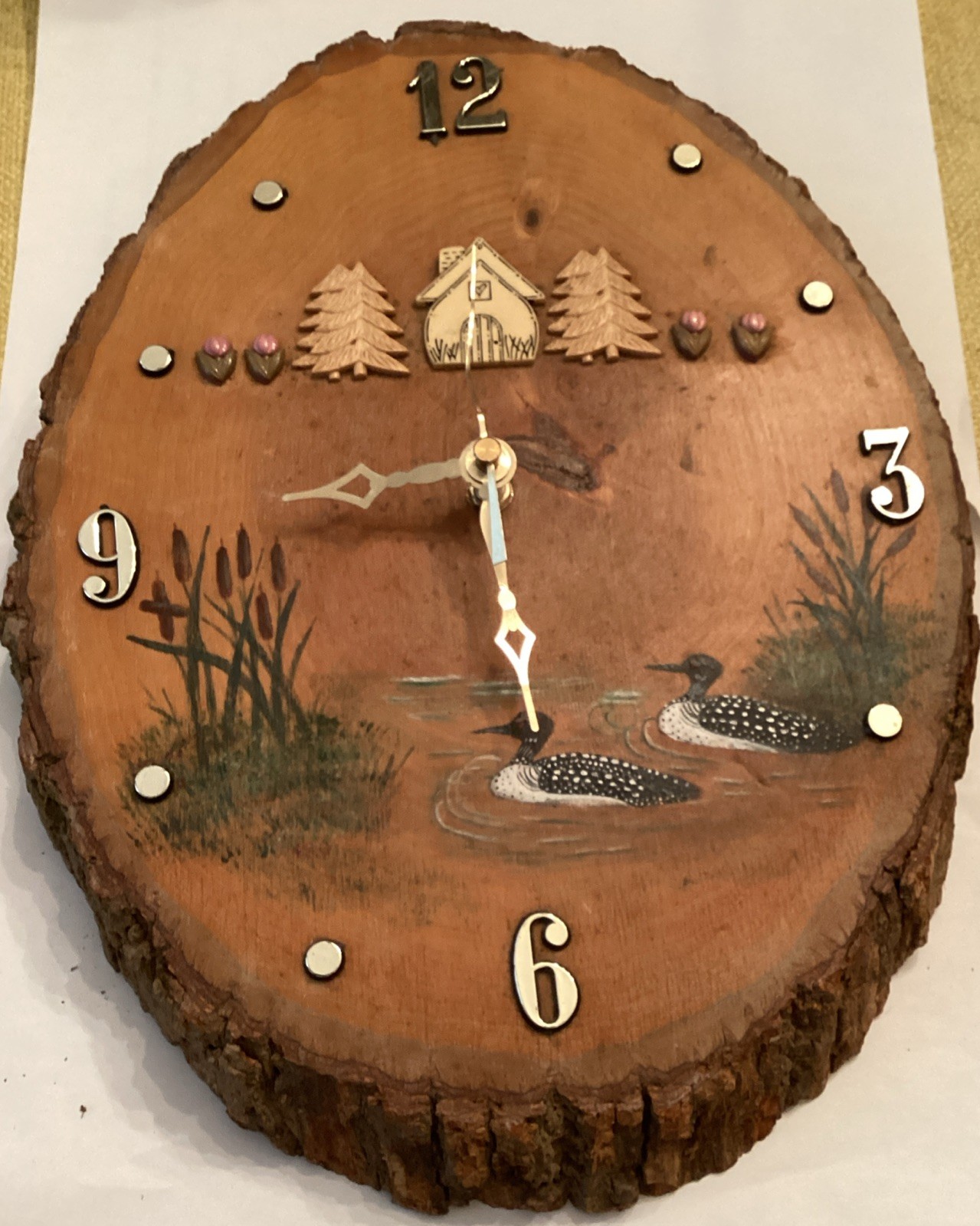 Vintage Signed Hand-painted-Maine, Loon Wall Clock By M. DeCorte -1993 Rare Find