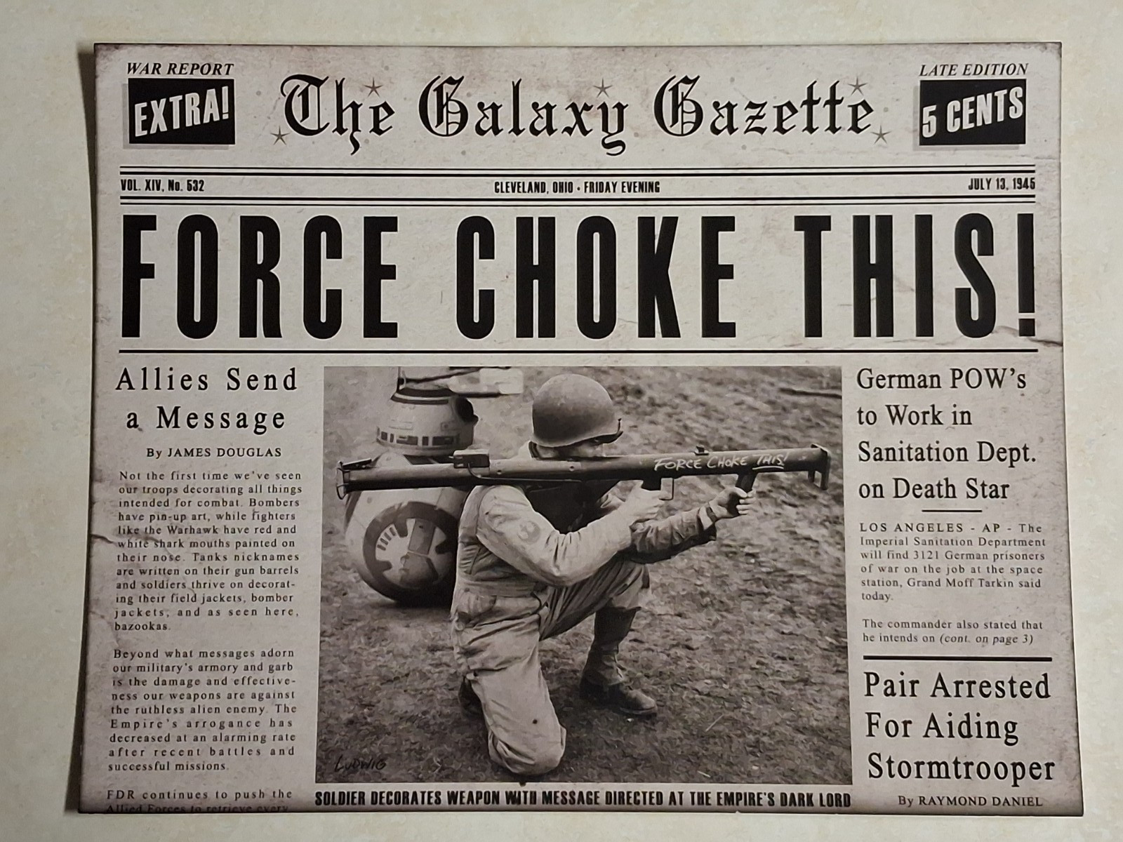 Billy Ludwig Impale Design STAR WARS - WW2 Mash Up  Newspaper Front Page