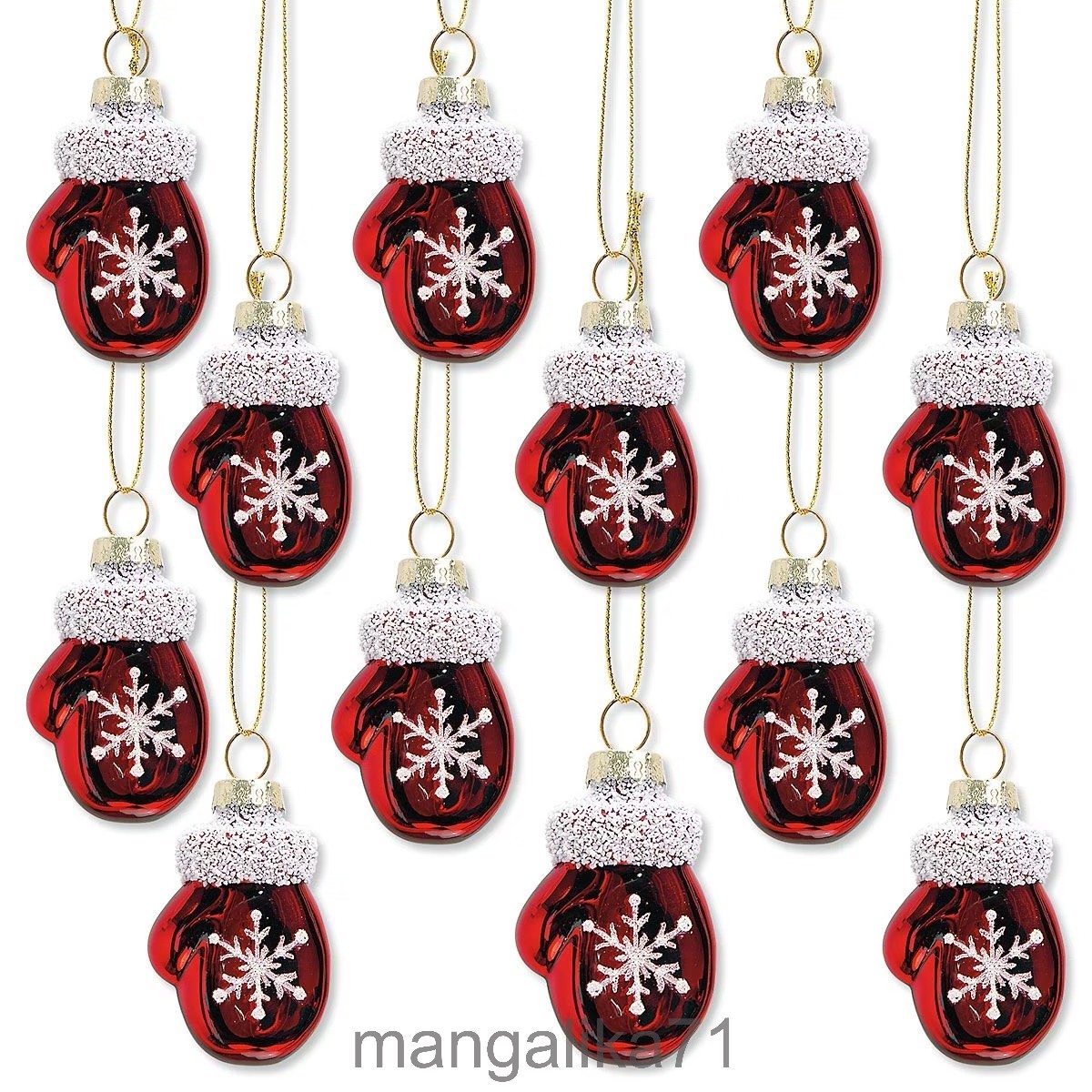 Set of 12 Glass Mittens Ornaments - 