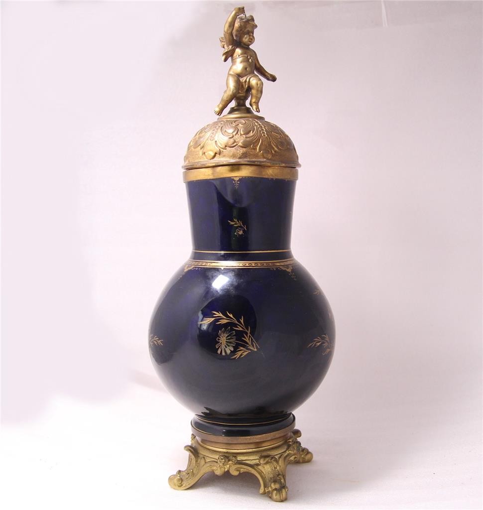 Antique Large Porcelain Serving Beer Stein w/Figural Bronze Mounts c.1900