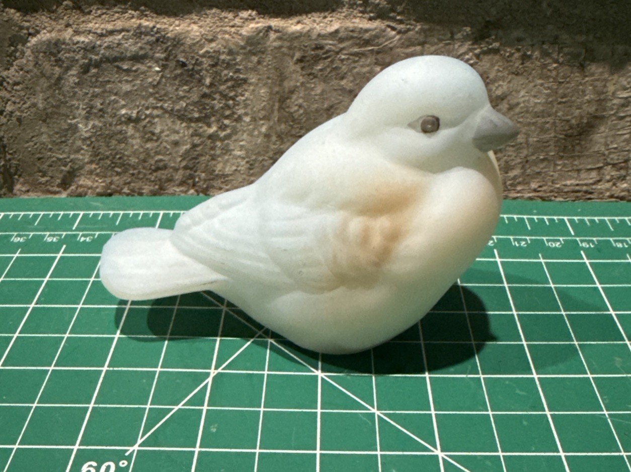 Fenton Blue Satin Glass Handpainted Bird Figurine Signed D. Cutshaw Fenton Blue Satin Glass Handpainted Bird Figurine Signed D. Cutshaw
