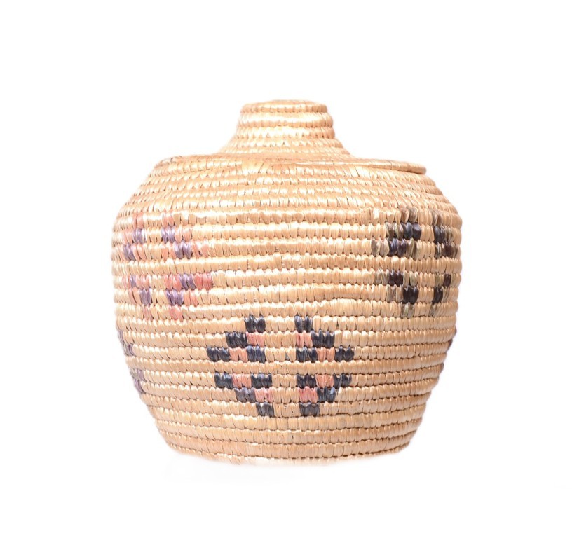 Yupik Lidded Market Basket By Mary Peruskia Mid 20th Century  4.75\