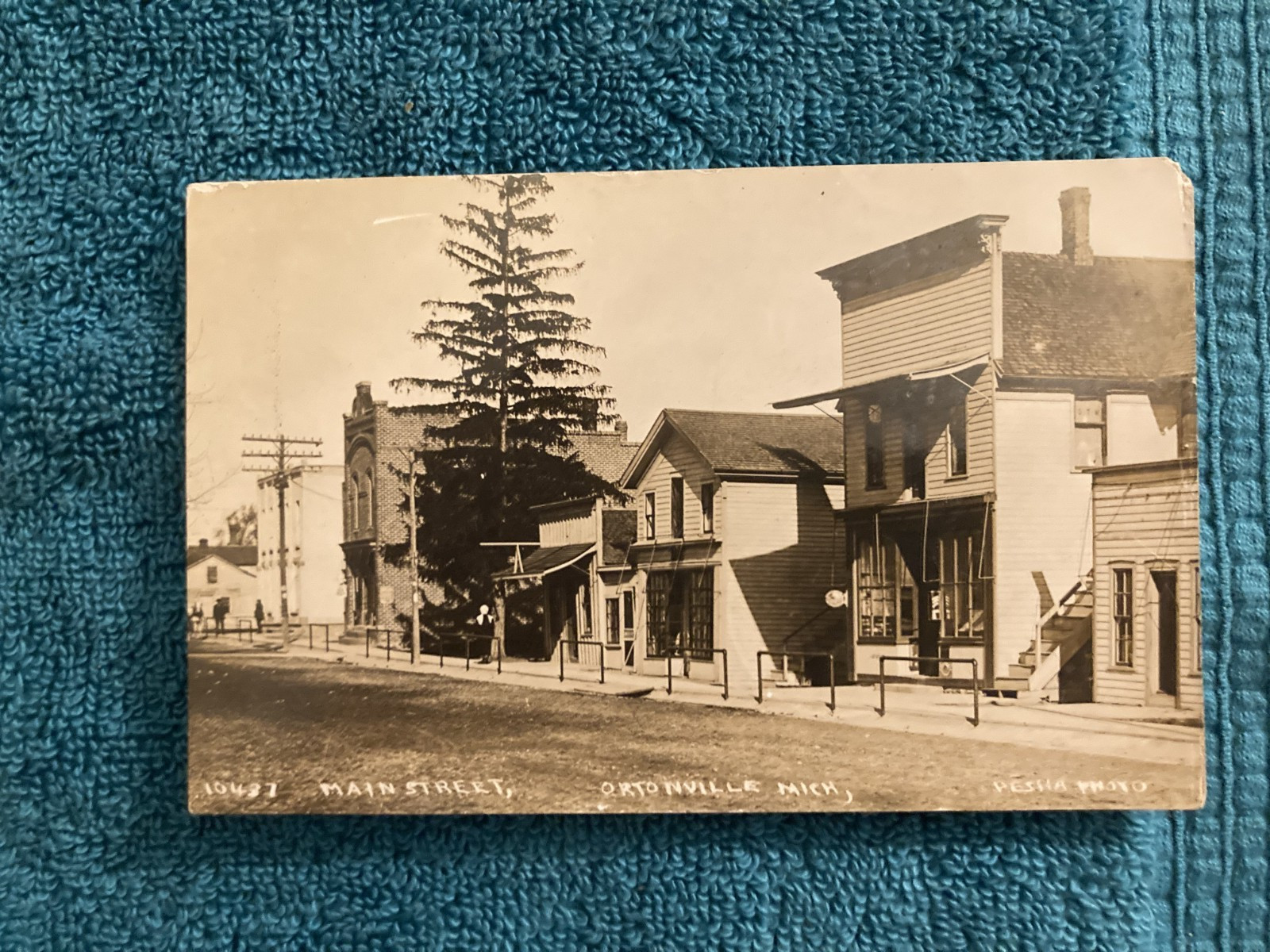 RPPC Ortonville Michigan Downtown View Pesha Photo Posted 1911 Jones Unionville