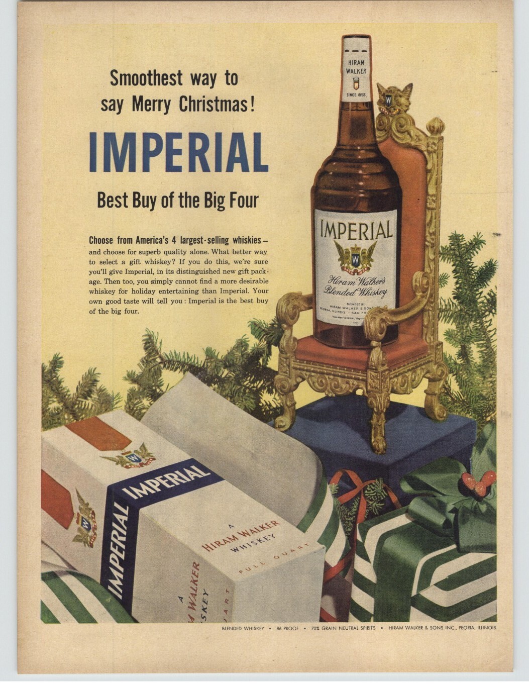 1968 Hiram Walker\'s Imperial Whiskey Vintage Print Ad Bottle on Throne Art