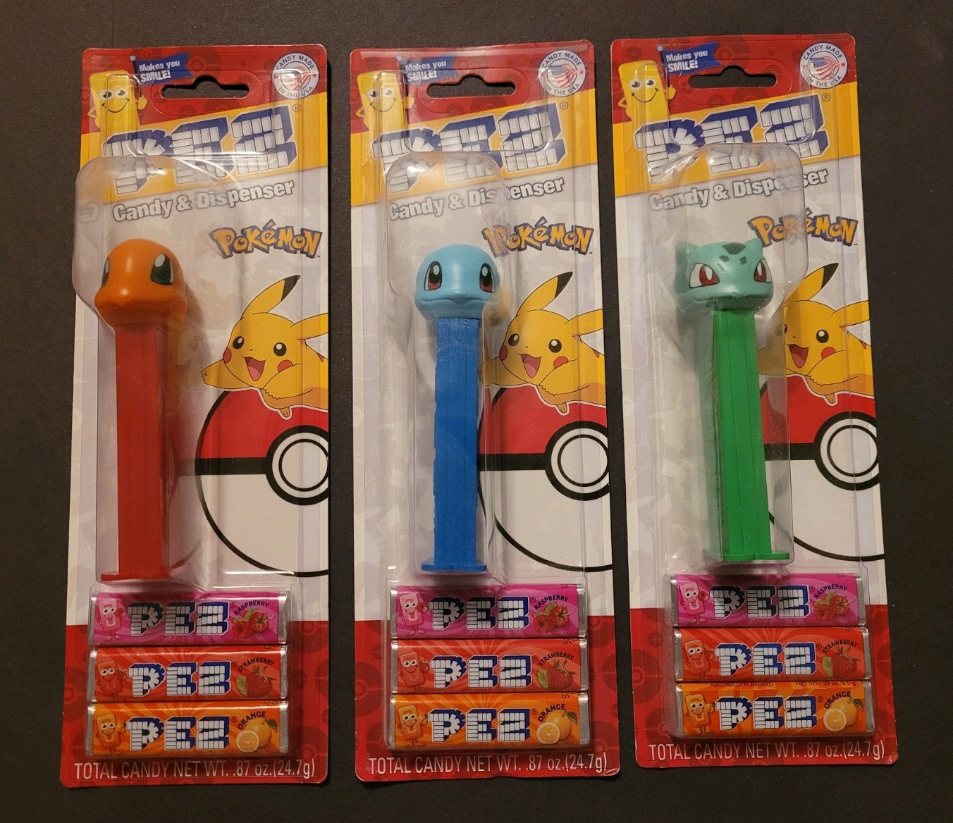 Pokémon PEZ Dispenser Lot of 3 Sealed Charmander Squirtle Bulbasaur