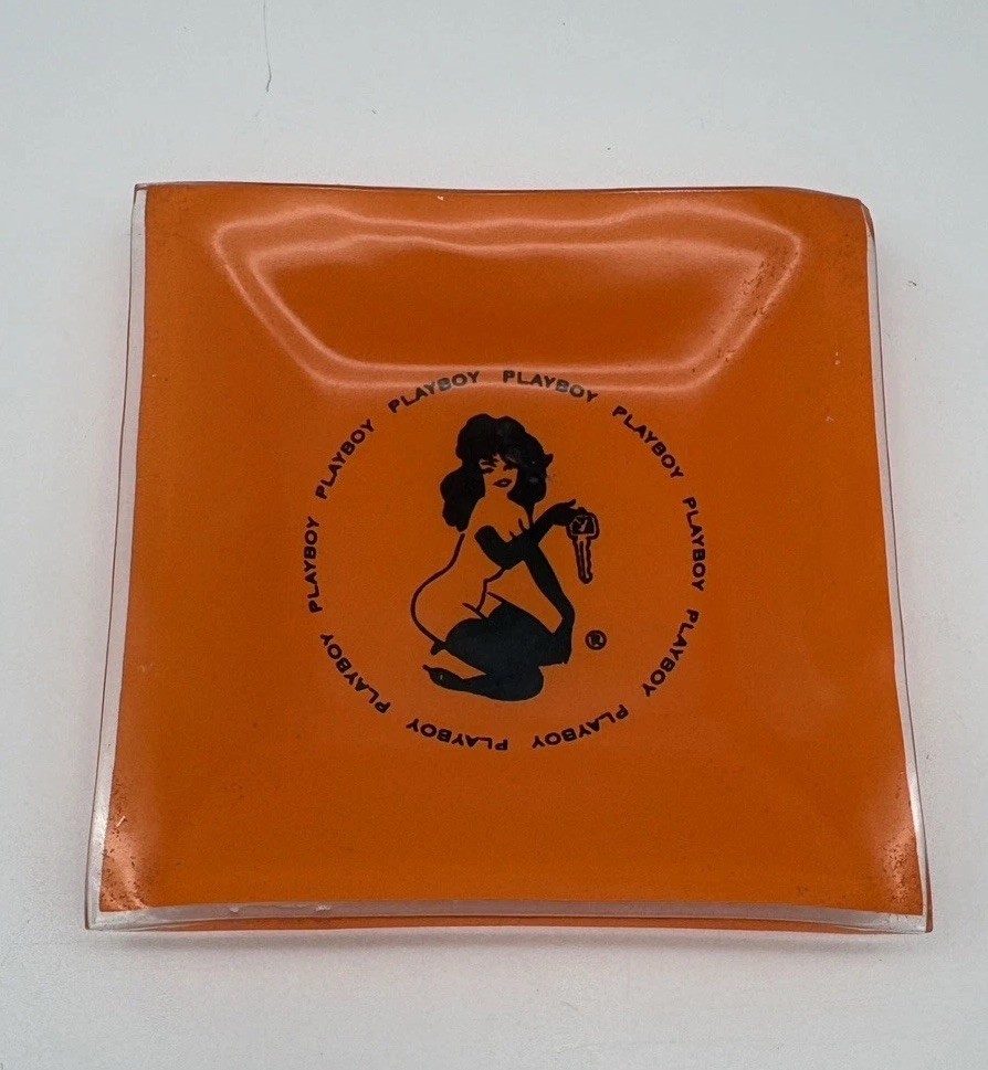 Vintage 1960\'s The Playboy Club Orange Glass Ash Tray Key Dish Smoking