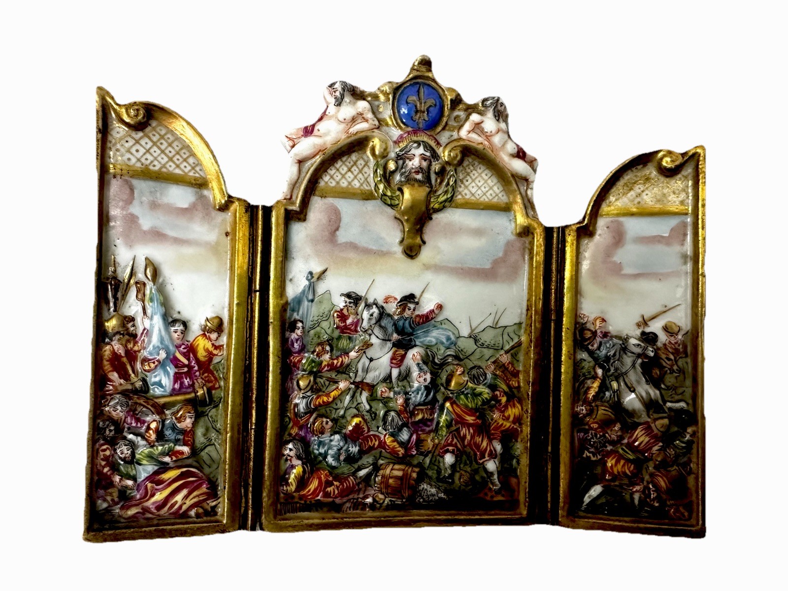 AMAZING CAPODIMONTE PORCELAIN TRIPTYCH  . NAPOLEON BATTLE c 1900