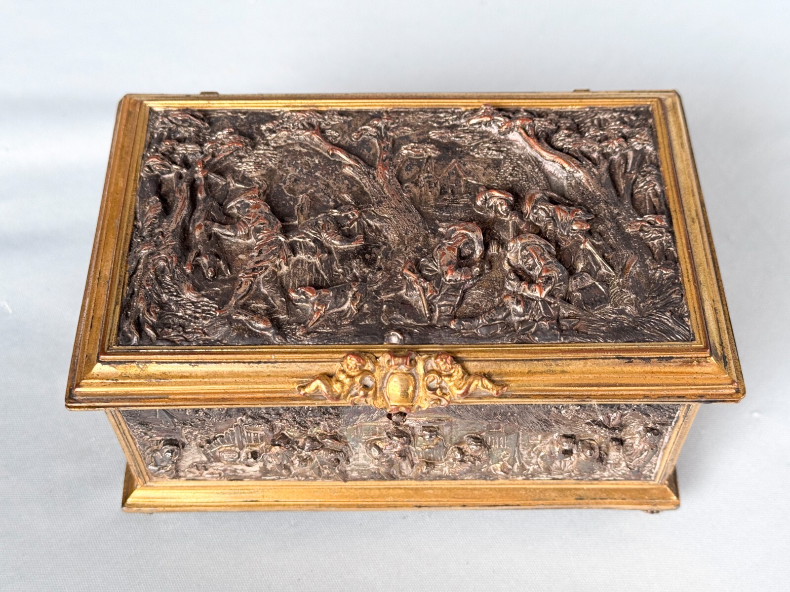 Antique 19C Gilt and Silver Plate Jewelry Casket Box T & E Paris France Antique 19C Gilt and Silver Plate Jewelry Casket Box T & E Paris France