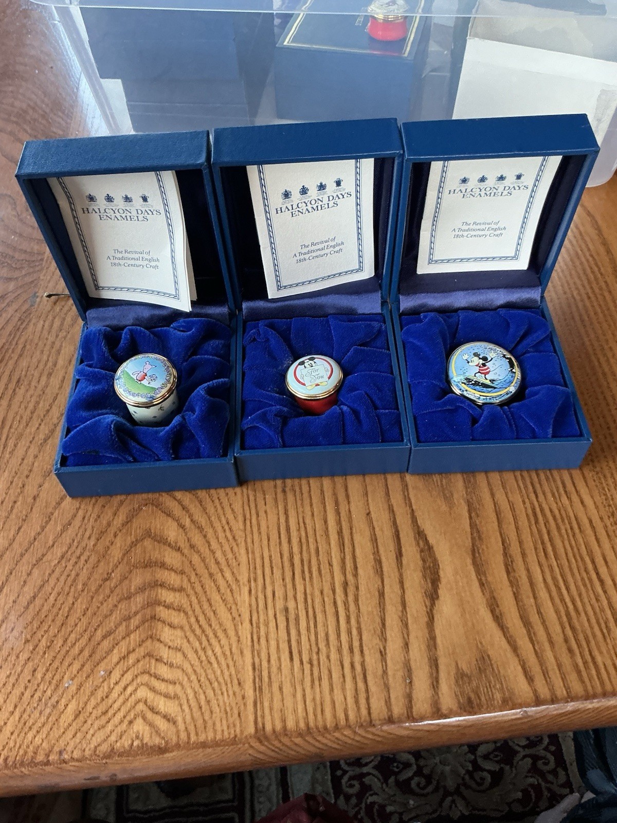 Lot of 3 Halcyon Days Enamels Micky Mouse & Pigey In Original Boxes England