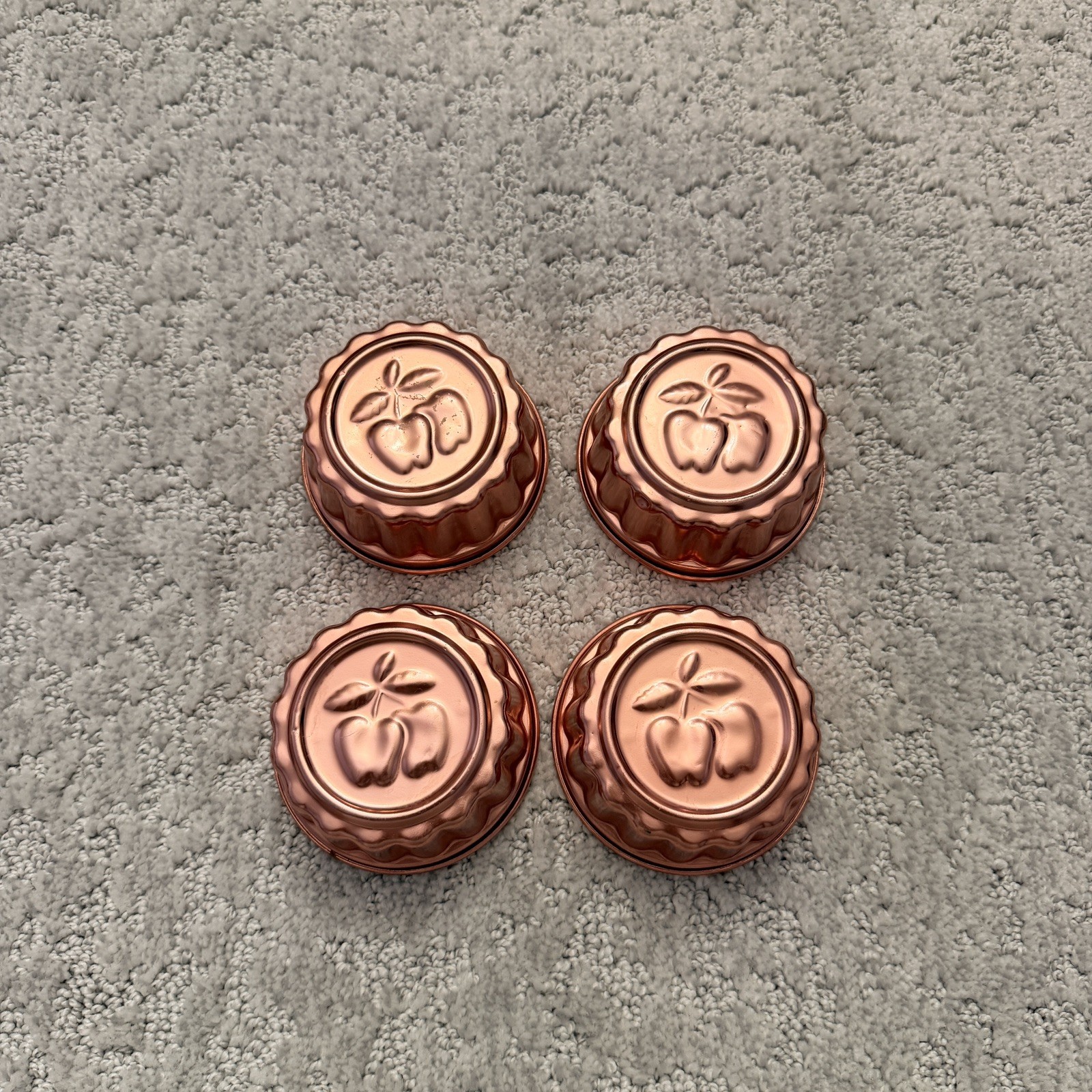 Vintage Copper  Jello Mini Molds Small Baking Set Of 4 Apple 