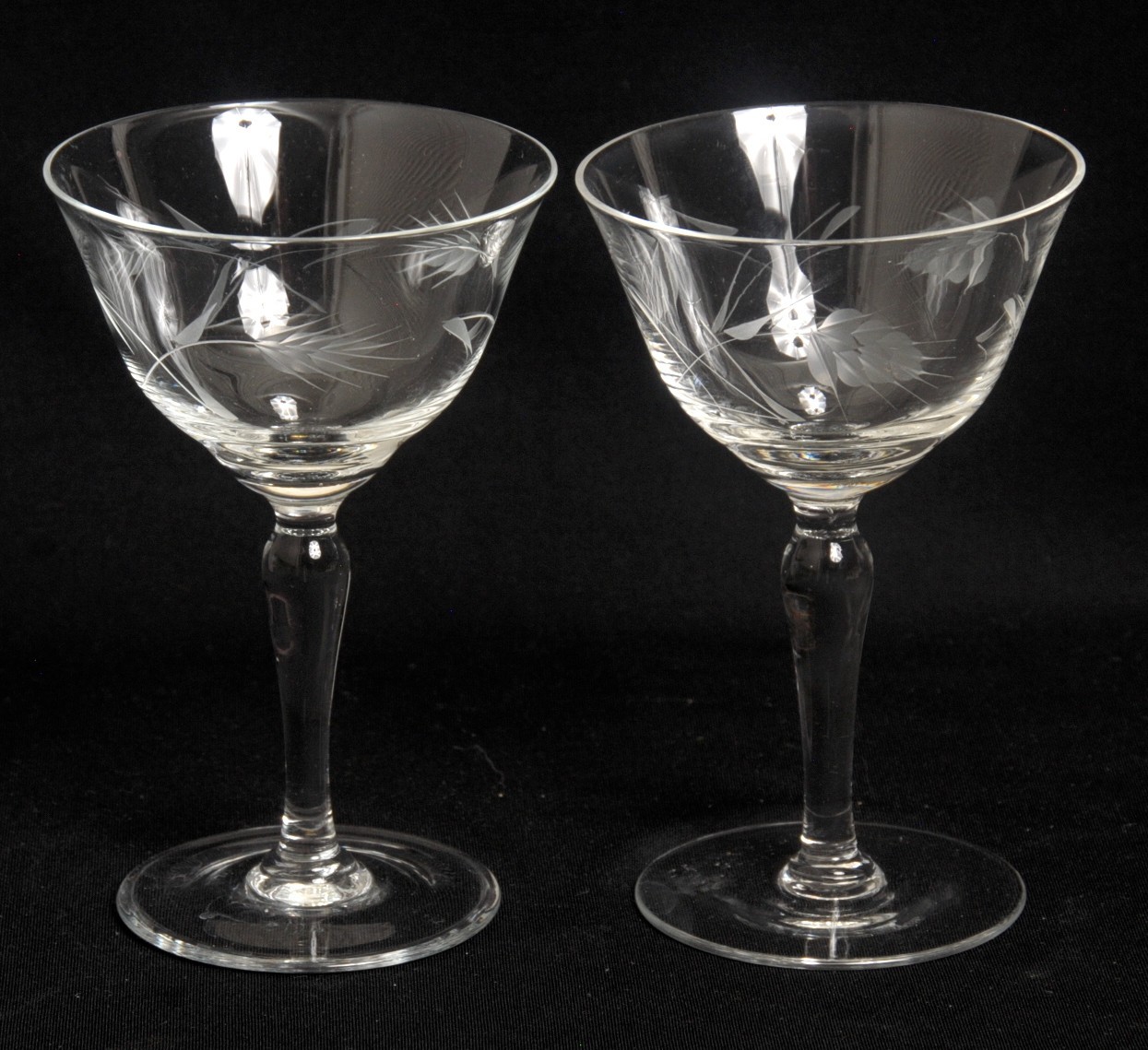 Crystal Stemware Pair Etched Wheat Sherbet Dessert Small Champagne