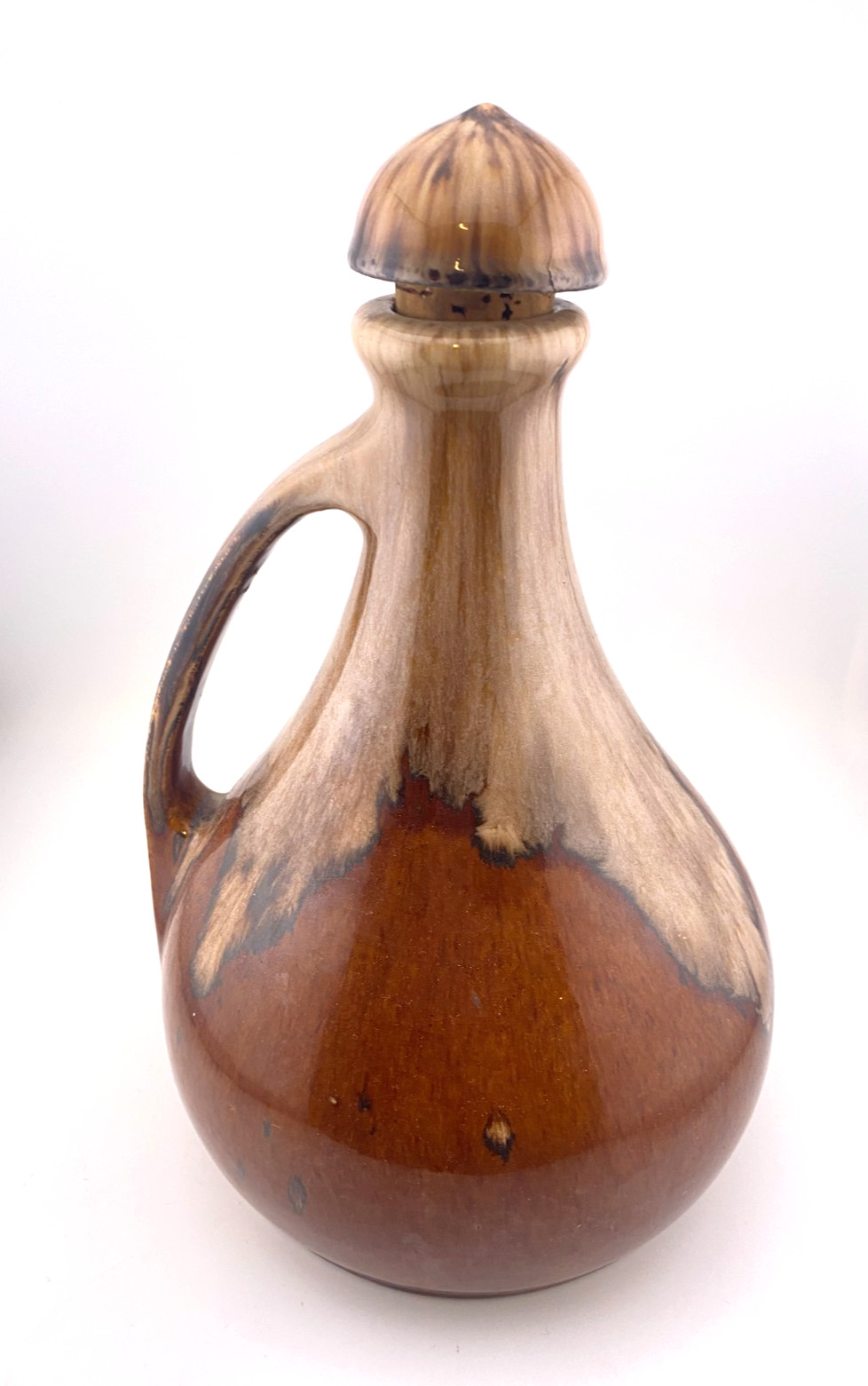 Vtg Musical Decanter Jug Handmade Ceramic Pottery Mushroom Cork Stopper Brown