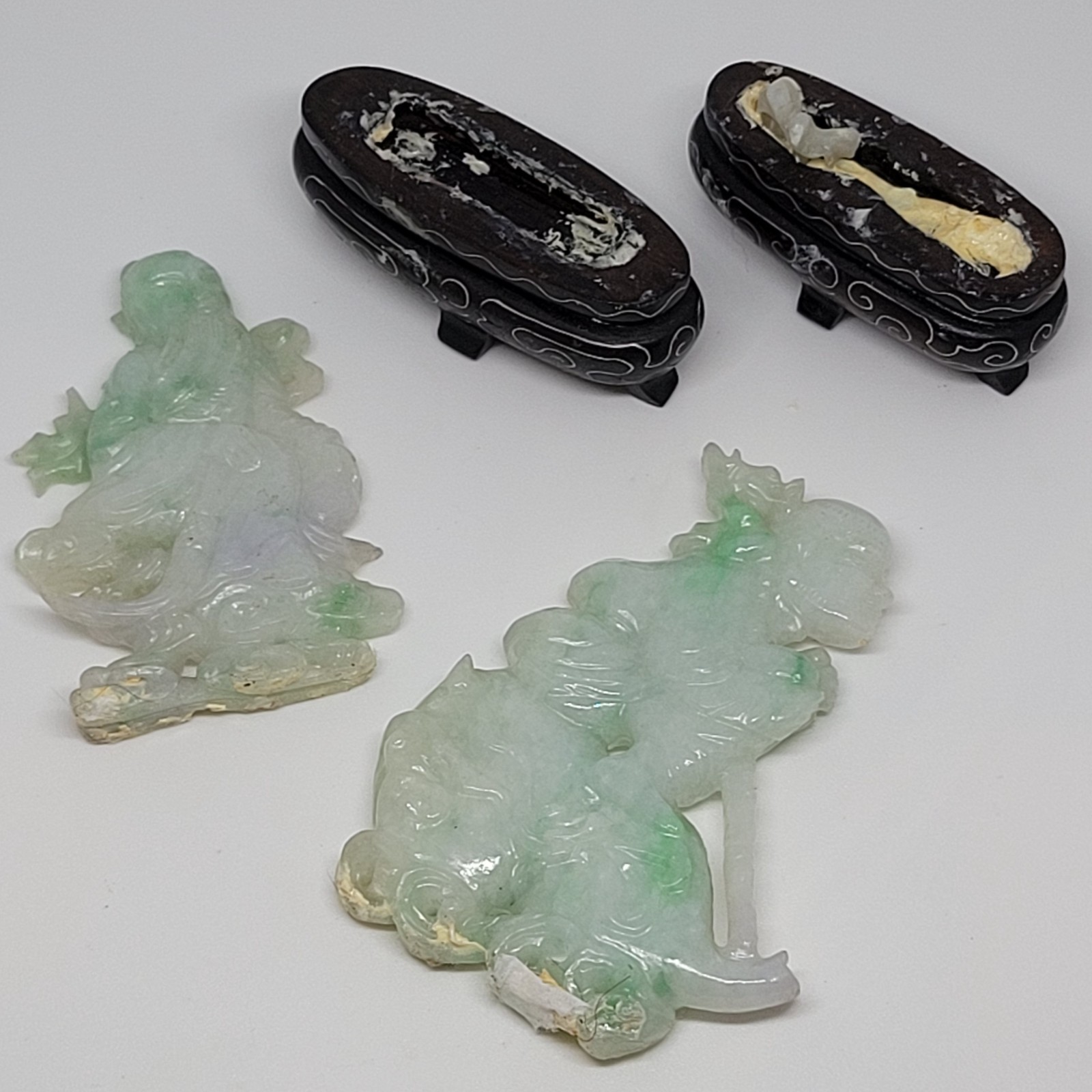 (2/4) Vintage Oriental(?) Chinese(?) Carved Jade(?) Jadite(?) Mineral Statuettes