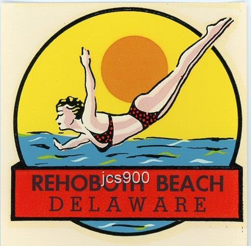 VINTAGE REHOBOTH BEACH DELAWARE DIVING GIRL PIN UP SOUVENIR TRAVEL DECAL IMPKO