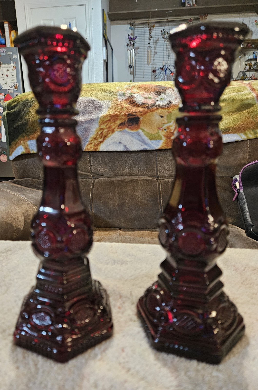 Avon Cape Cod Glass Decanters Ruby Red Candle Stick Holders 8.5\