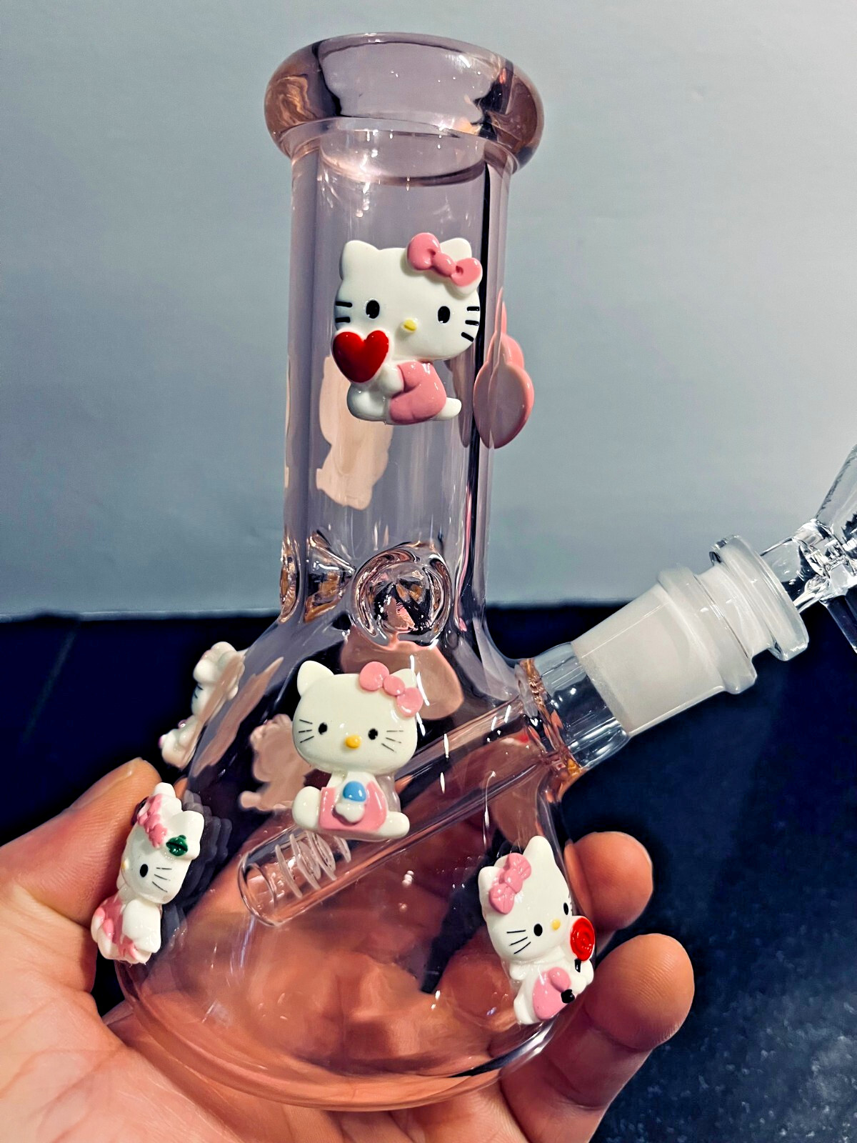 Kitty Cat Glass Water-Pipe Beaker Hookah 14mm Bowl - Pink  FREE U.S.A. Shipping