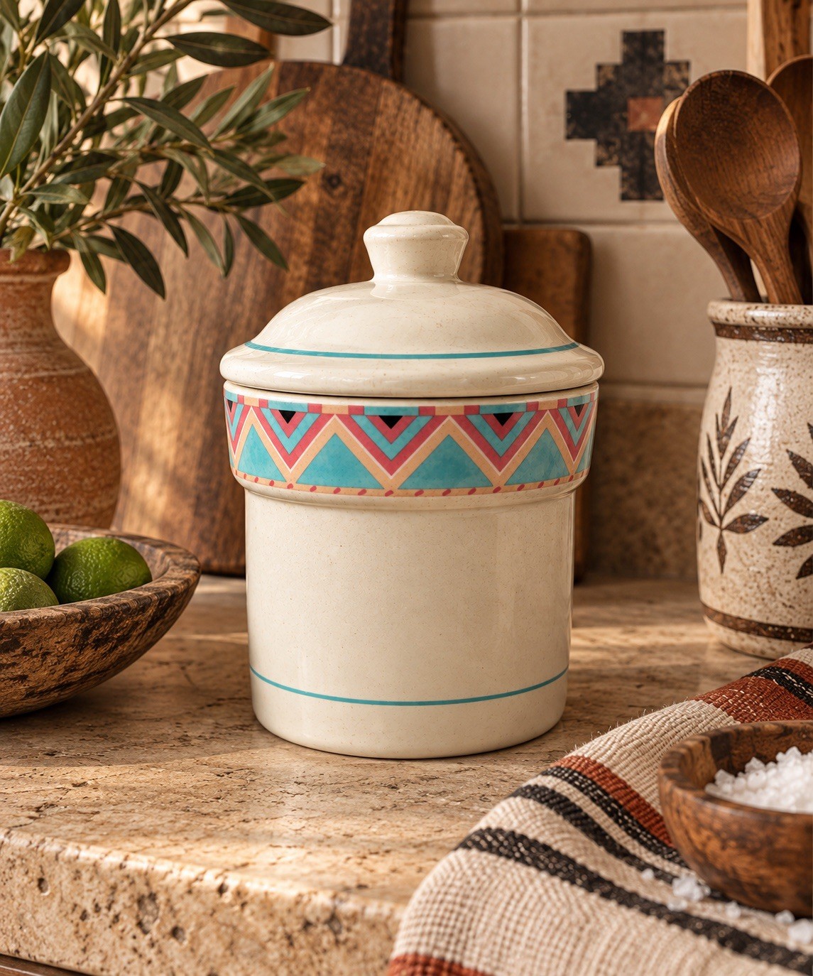 Vintage 1988 Sango Zuni Stoneware Canister – Southwestern Geometric Japan Vintage 1988 Sango Zuni Stoneware Canister – Southwestern Geometric Japan