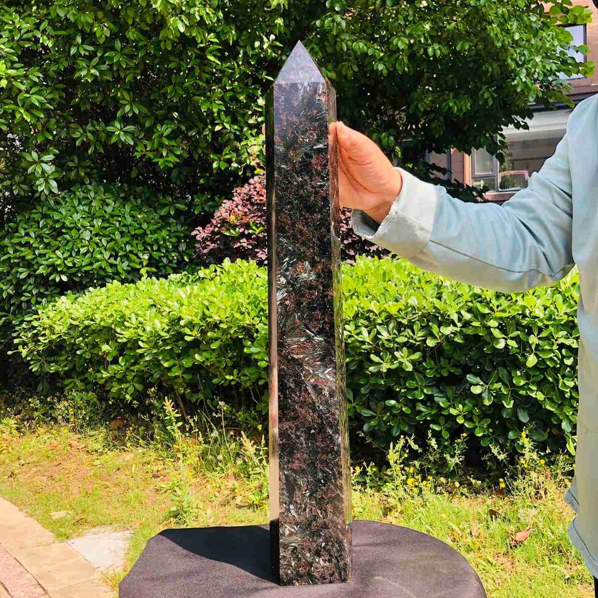 15.9LB Natural Firework Garnet Obelisk Tower, Reiki Healing Crystal Point Wand