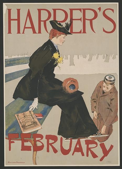 Photo:Harper\'s February 1894 Magazine Cover Woman Child Ice Skating