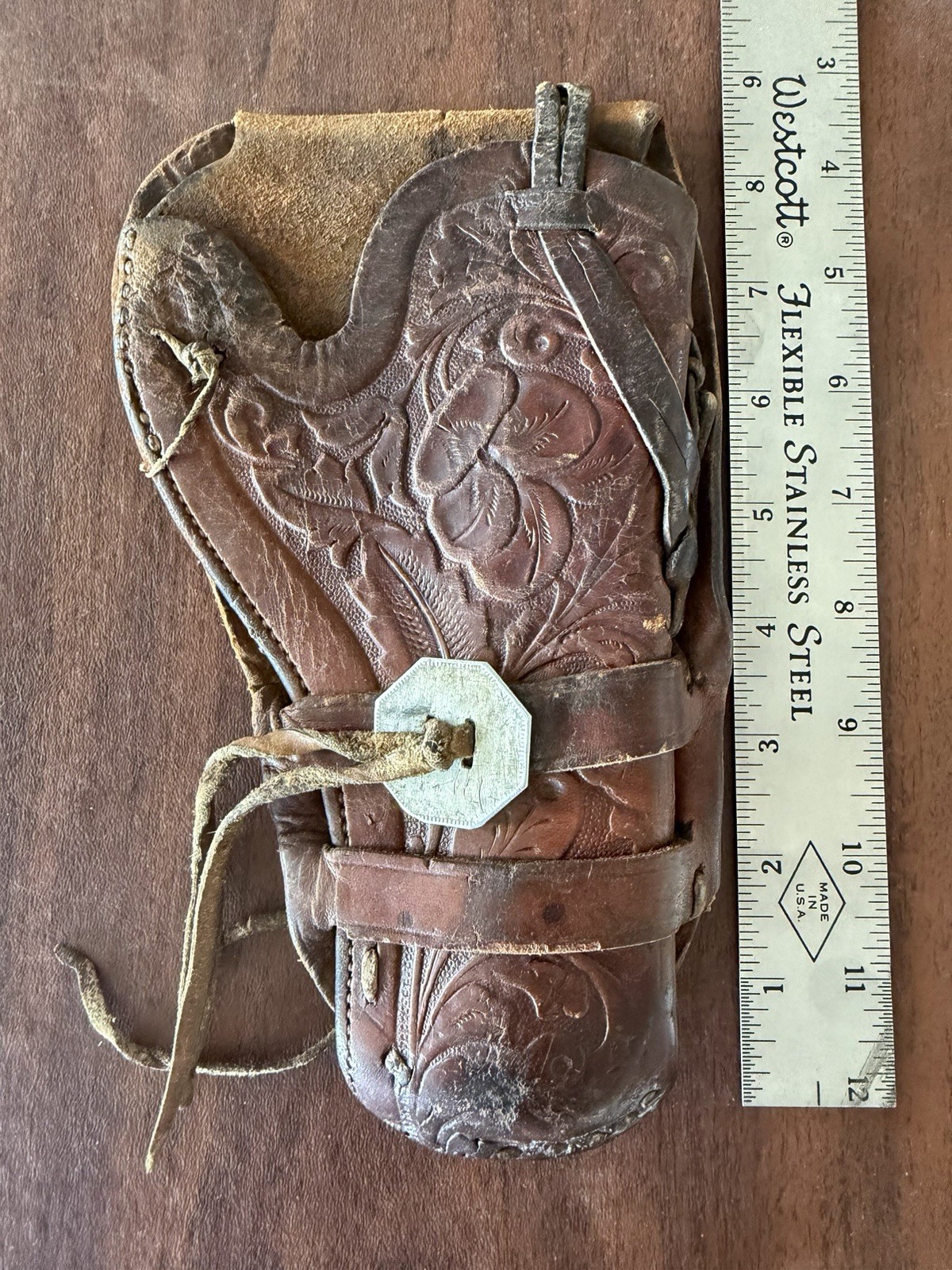Vintage Western Cowboy Tooled Leather Revolver Gun Holster for Colt