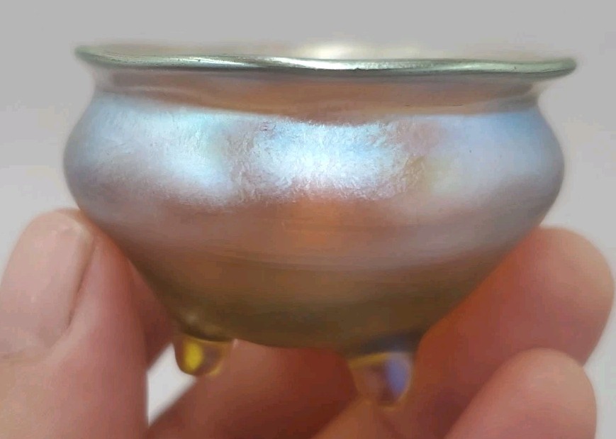 L.C.T. Louis Comfort Tiffany Favrile Antique Victorian Art Glass Salt Cellar 